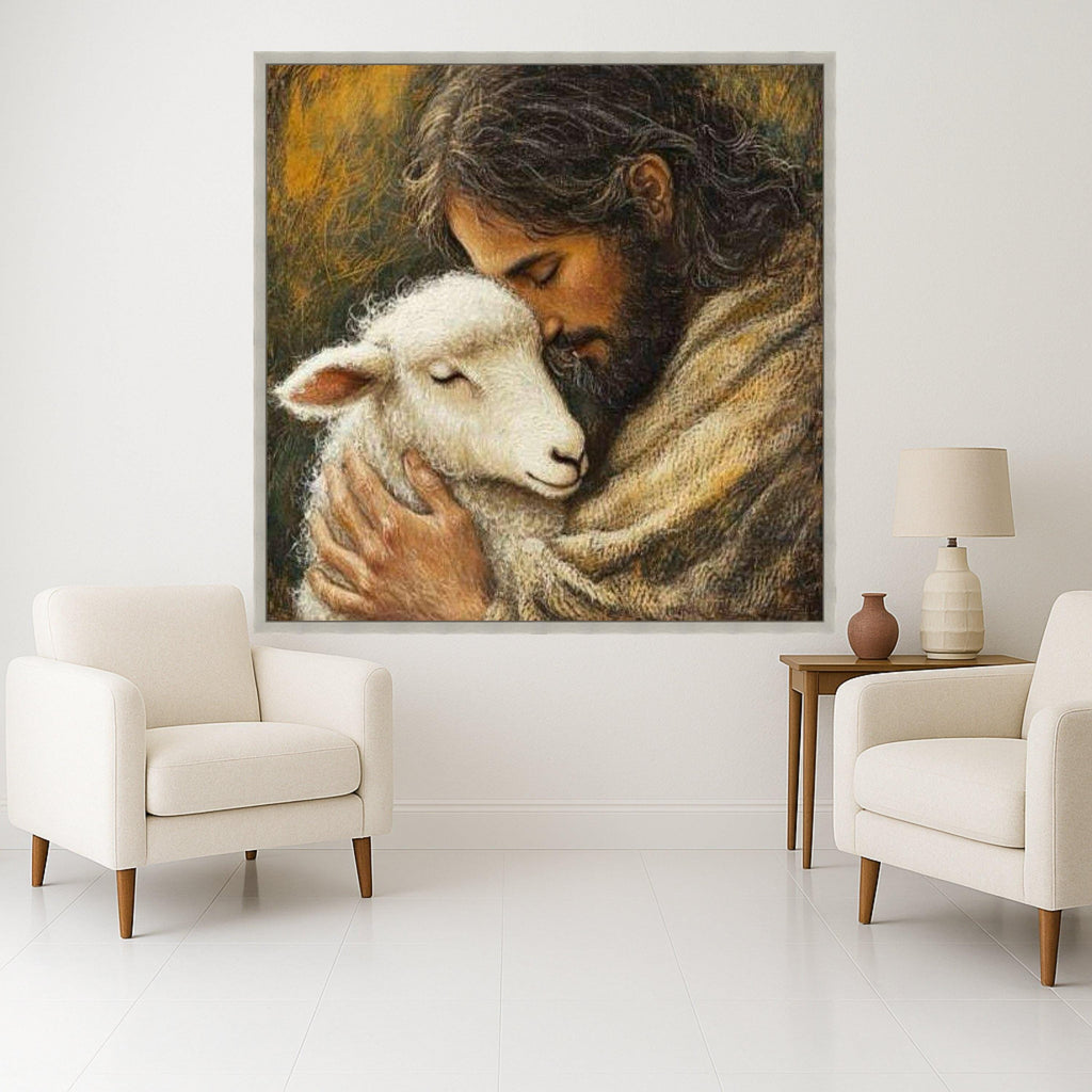 Jesus with Lamb Canvas Wall Art, Spiritual Christian Canvas, Religious Home Decor, Peaceful Faith Artwork, Inspirational Wall Ready To Hang,