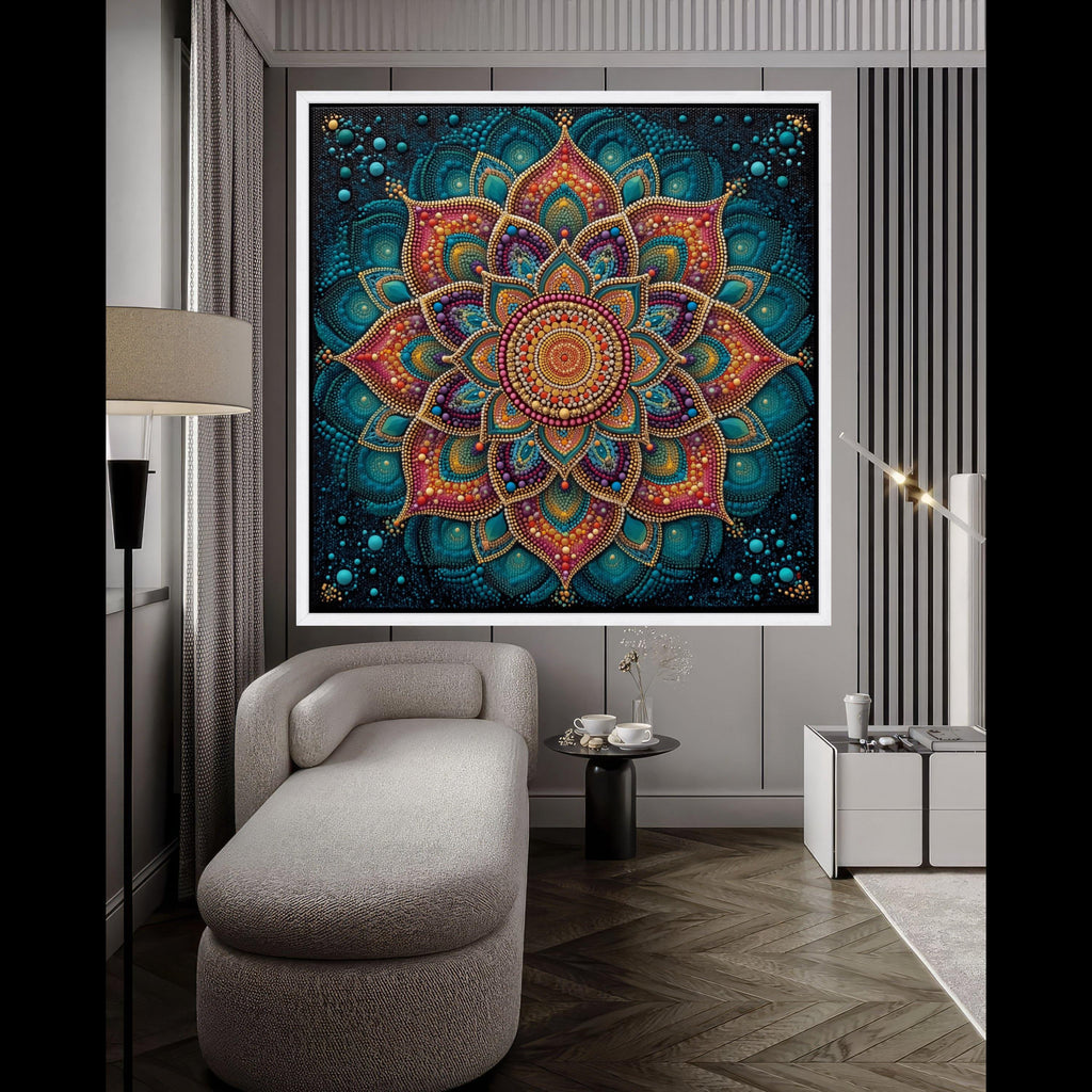 Vibrant Mandala Canvas Wall Art, Colorful Dot Pattern, Boho Home Decoration, Spiritual Geometric Design, Ready to Hang Canvas Ready To Hang,