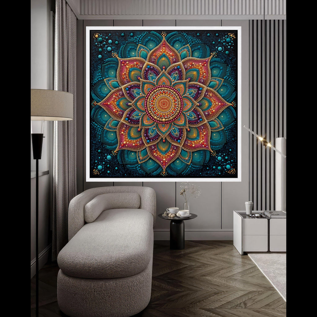 Vibrant Mandala Canvas Wall Art, Colorful Dot Pattern, Boho Home Decoration, Spiritual Geometric Design, Ready to Hang Canvas Ready To Hang,