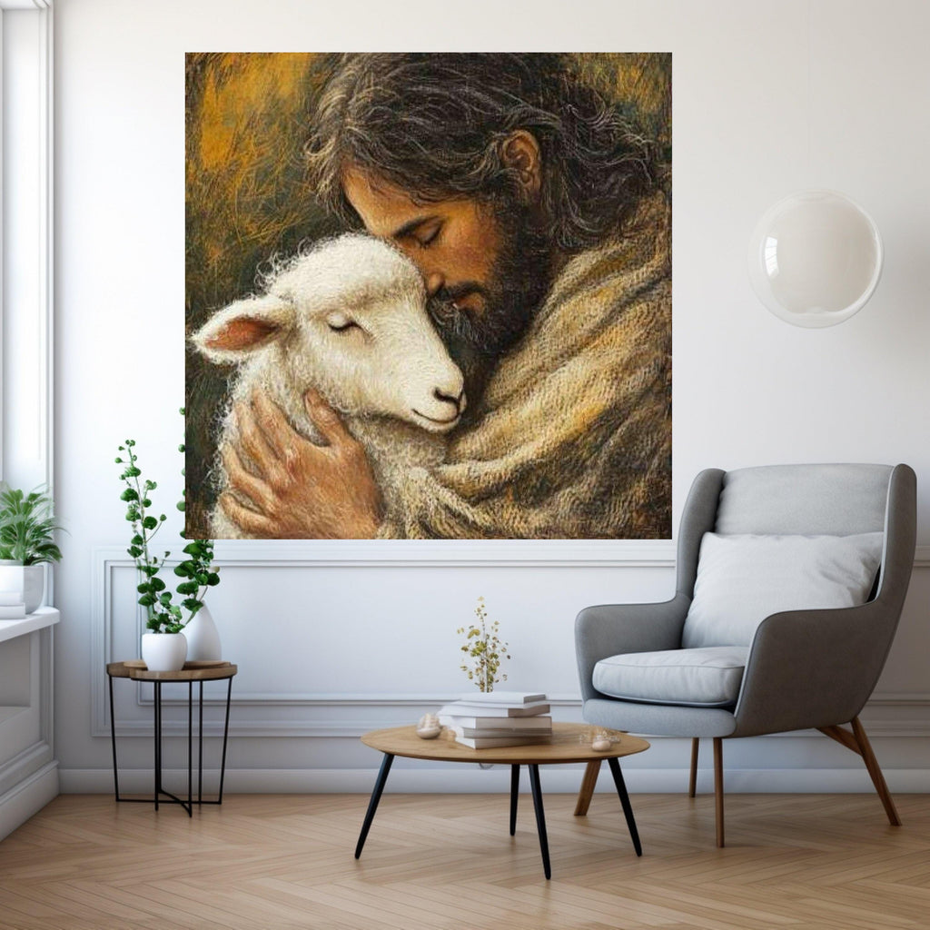 Jesus with Lamb Canvas Wall Art, Spiritual Christian Canvas, Religious Home Decor, Peaceful Faith Artwork, Inspirational Wall Ready To Hang,