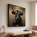 Majestic Black Bull Canvas Wall Art, Gold Leaf Accents, Rustic Animal Portrait, Nature Canvas Print, Farmhouse Decor, Ready Ready To Hang,