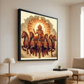 Hindu Sun God Surya Chariot Canvas, Mythological Wall Art, Divine Horses Ride Painting, Spiritual Indian Art, Home Decor Ready To Hang,