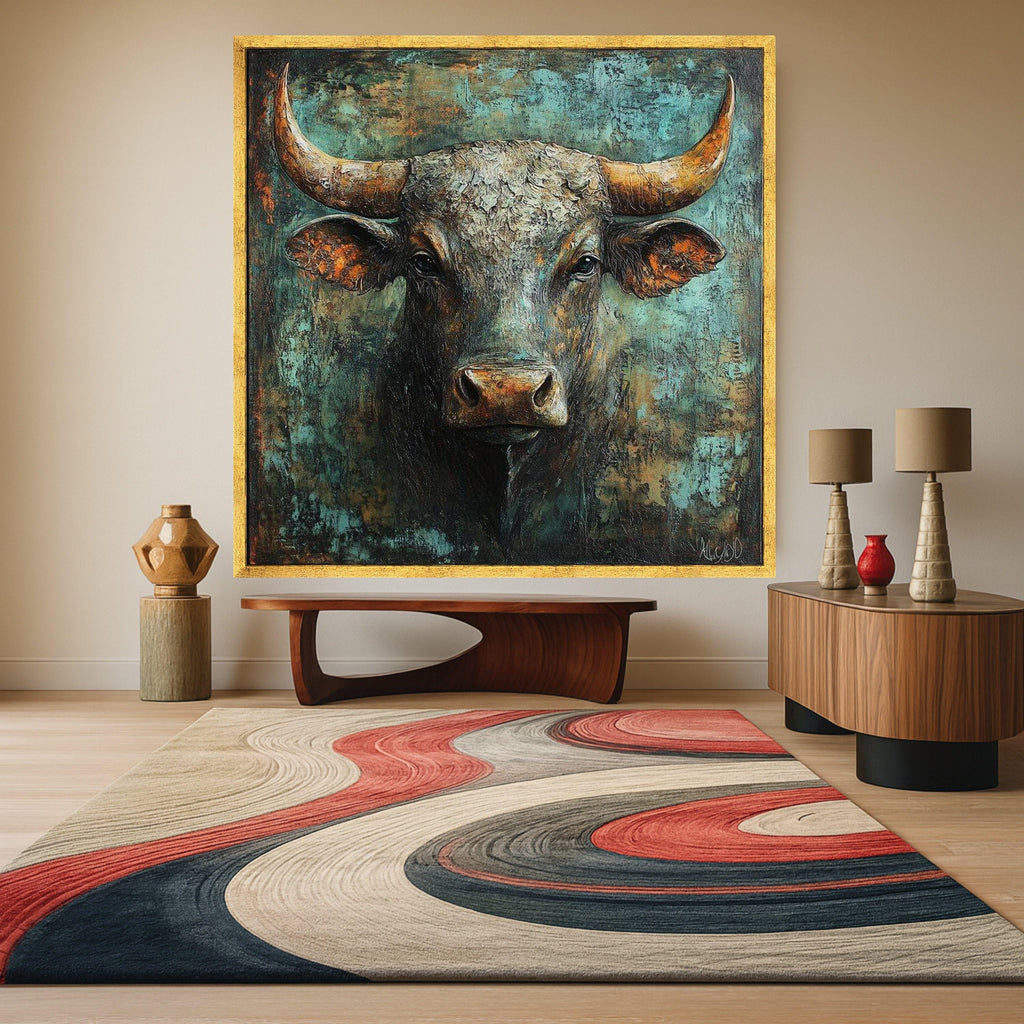 Rustic Bull Portrait Canvas, Bull Head Wall Art, Farmhouse Animal Canvas, Western Decor, Statement Canvas Painting Ready To Hang,