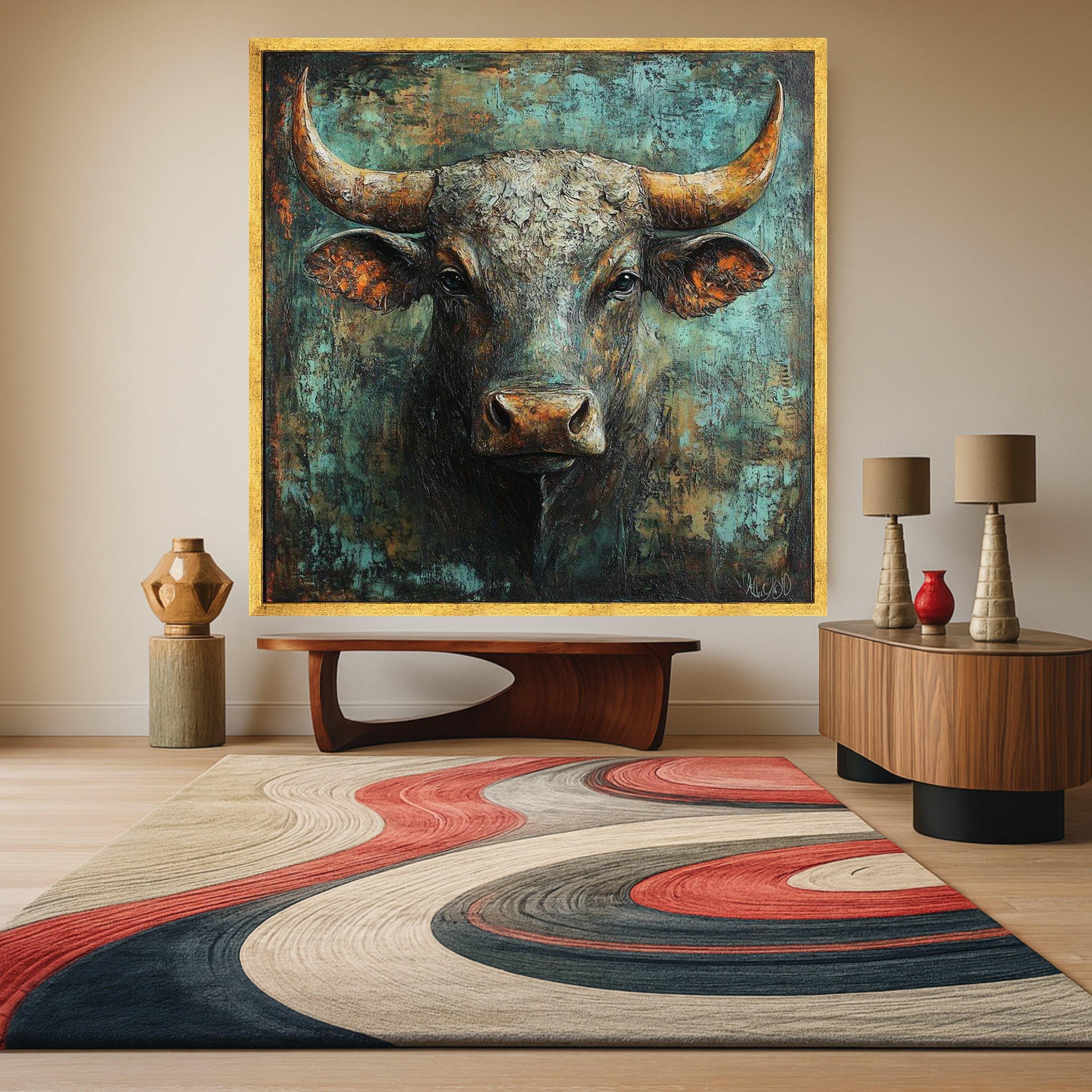 Rustic Bull Portrait Canvas, Bull Head Wall Art, Farmhouse Animal Canvas, Western Decor, Statement Canvas Painting Ready To Hang,