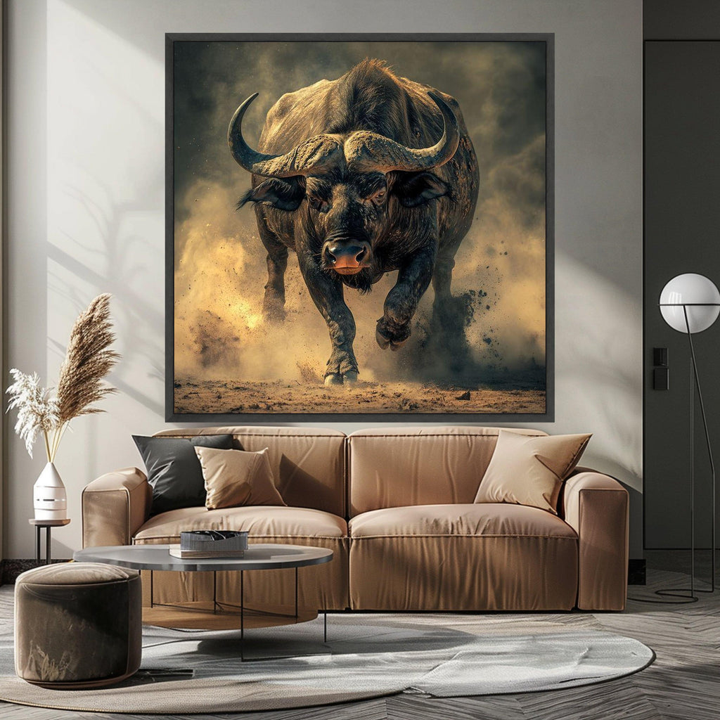 Powerful Charging Buffalo Canvas, Wildlife Animal Wall Art, Rustic Nature Decor, Energetic Wild Animal Canvas, Ready to Hang Ready To Hang,