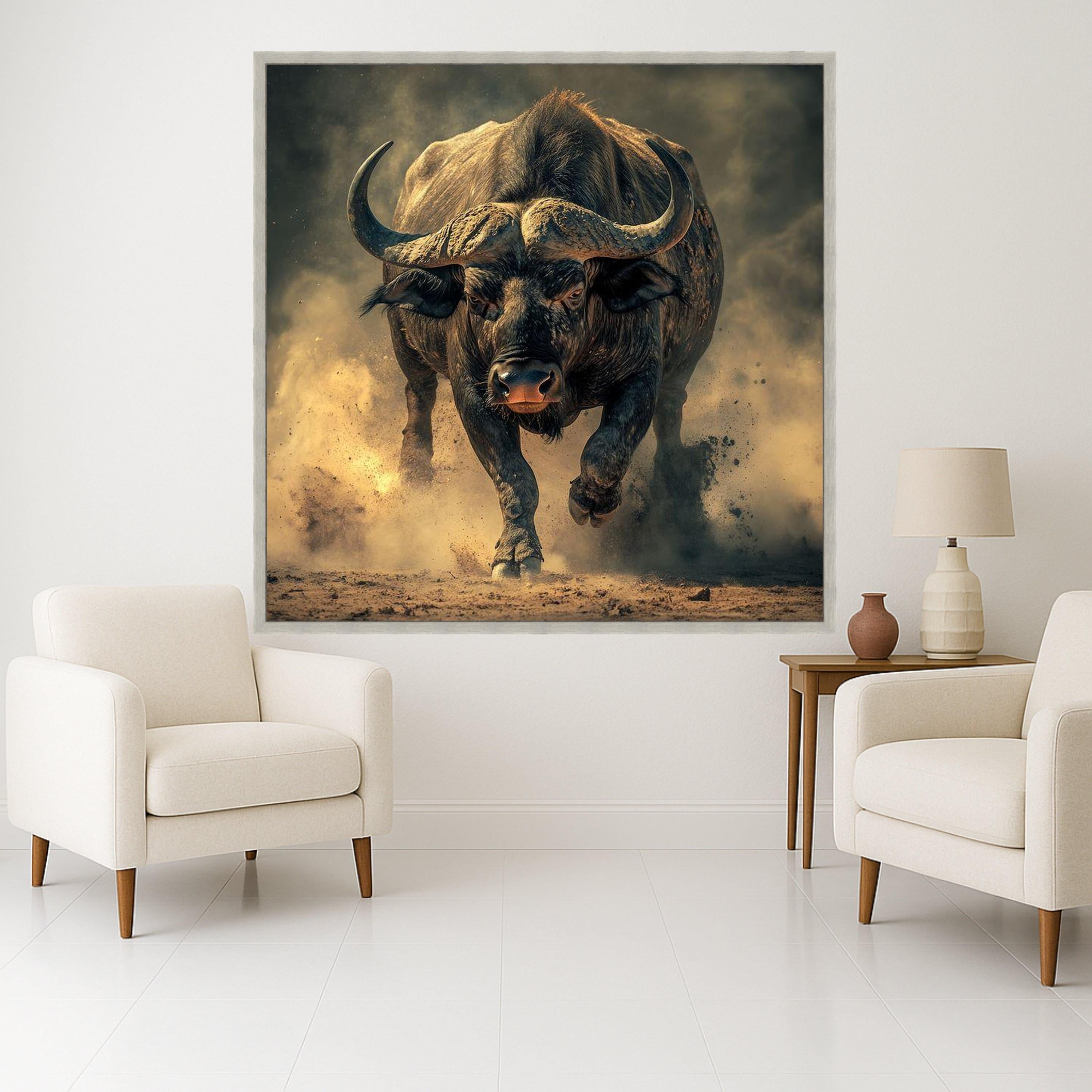 Powerful Charging Buffalo Canvas, Wildlife Animal Wall Art, Rustic Nature Decor, Energetic Wild Animal Canvas, Ready to Hang Ready To Hang,