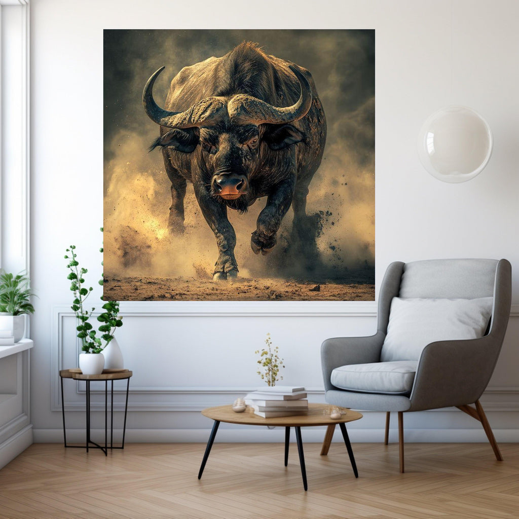 Powerful Charging Buffalo Canvas, Wildlife Animal Wall Art, Rustic Nature Decor, Energetic Wild Animal Canvas, Ready to Hang Ready To Hang,