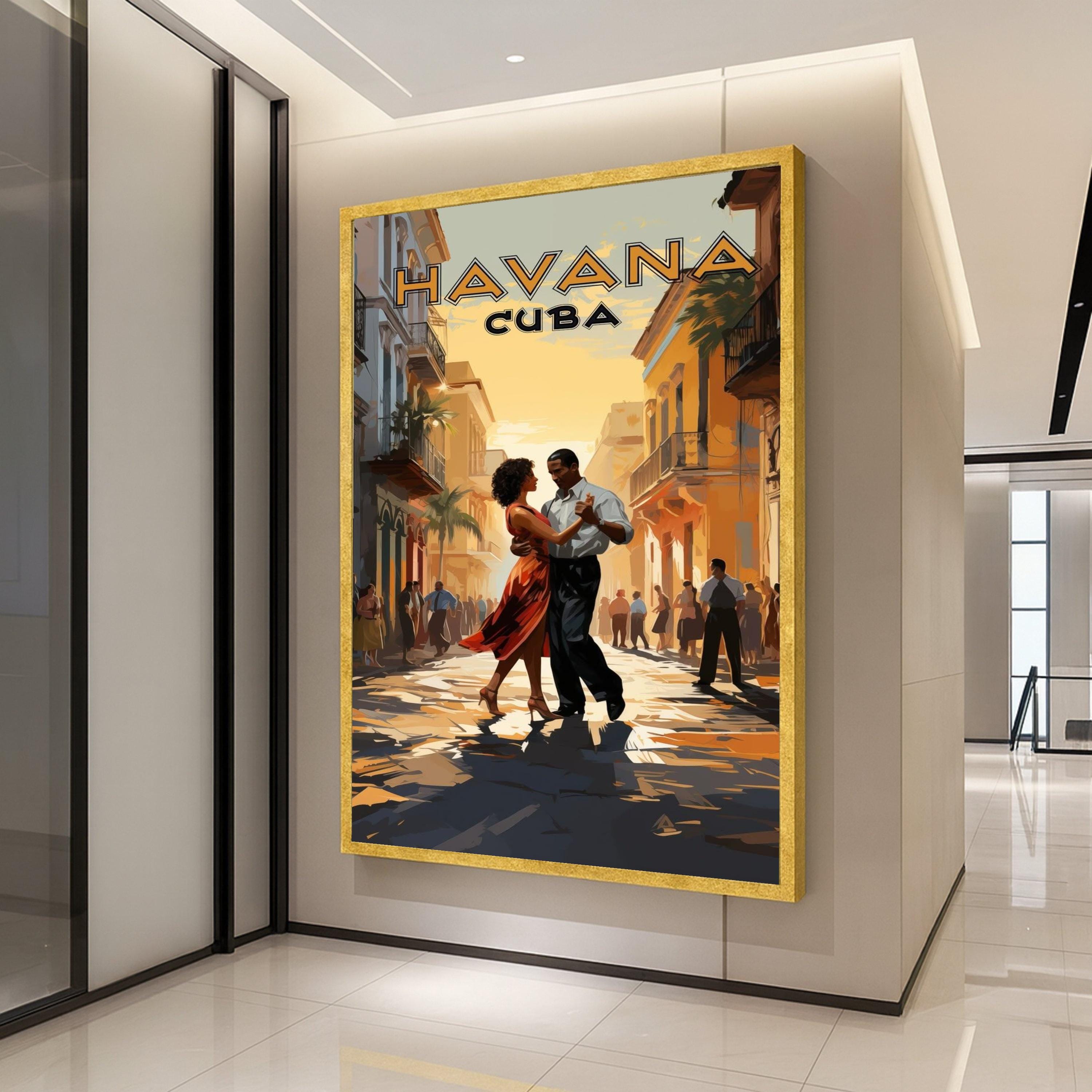 Havana Cuba Dance Scene Canvas, Latin Street Art Print, Romantic Tango Wall Art, Vintage Travel Poster, Warm Sunset Street Ready To Hang,