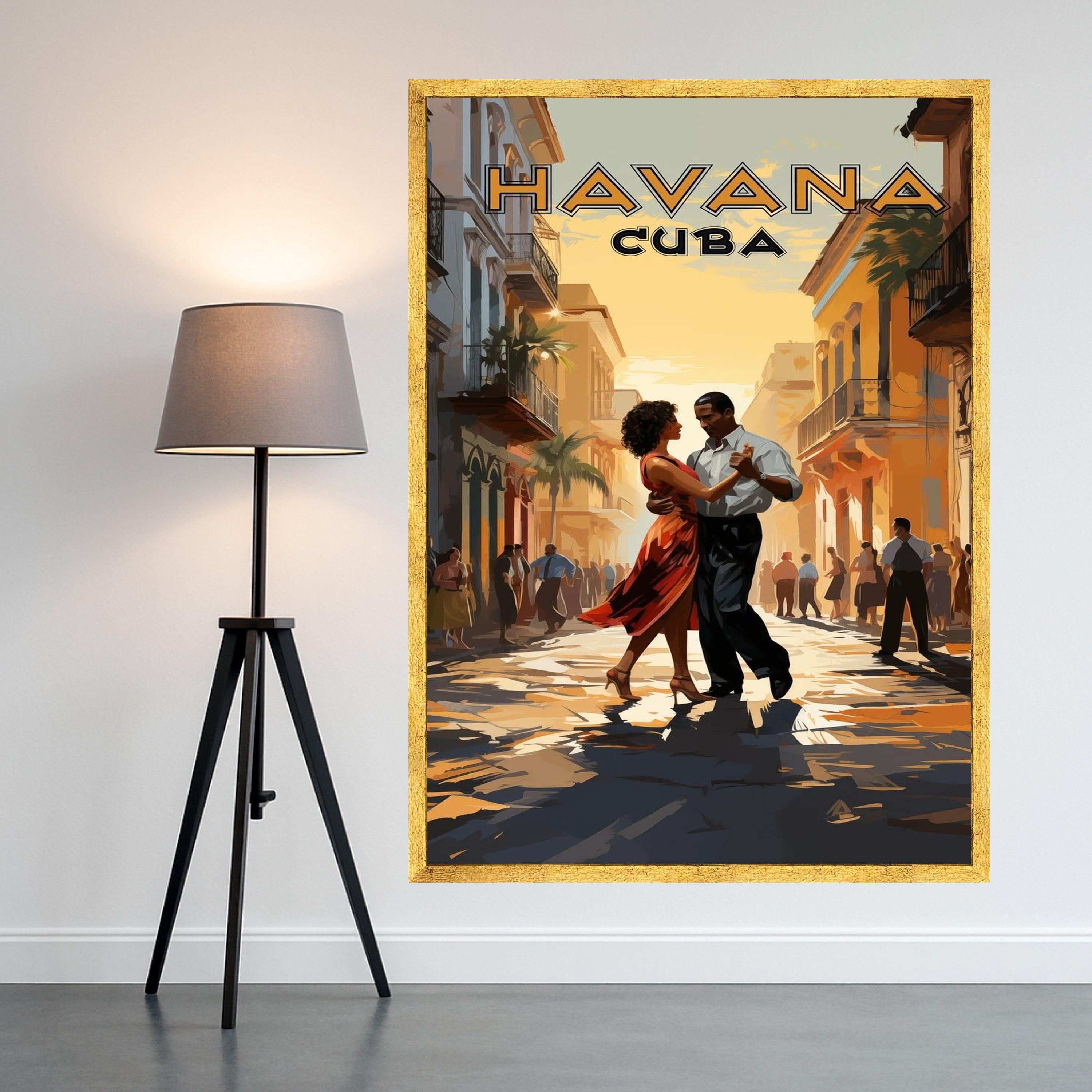 Havana Cuba Dance Scene Canvas, Latin Street Art Print, Romantic Tango Wall Art, Vintage Travel Poster, Warm Sunset Street Ready To Hang,
