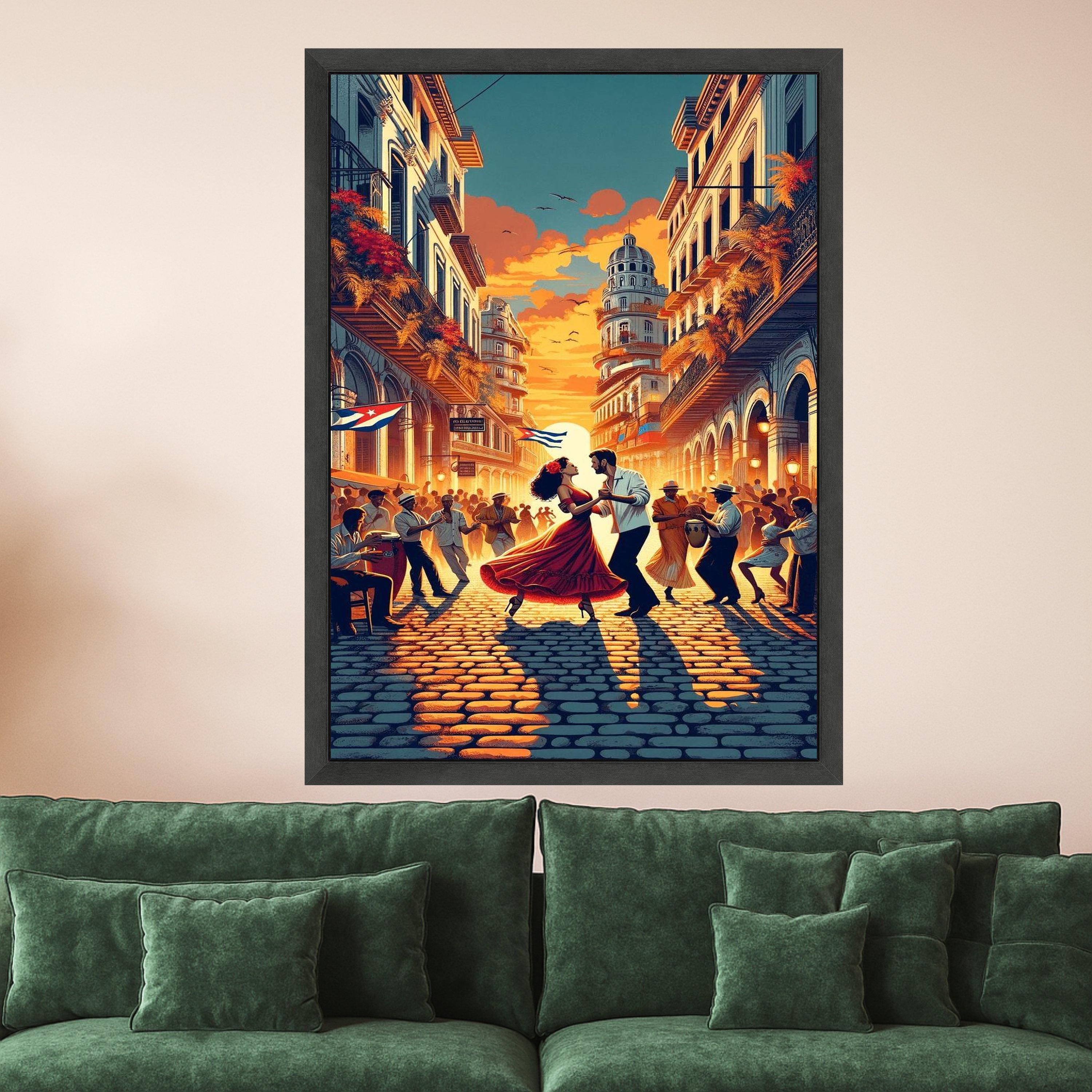 Sunset Dance in Havana, Cuban Street Scene Canvas, Latin Culture Wall Art, Romantic Couple Dancing, Vibrant Cityscape Canvas, Ready To Hang,