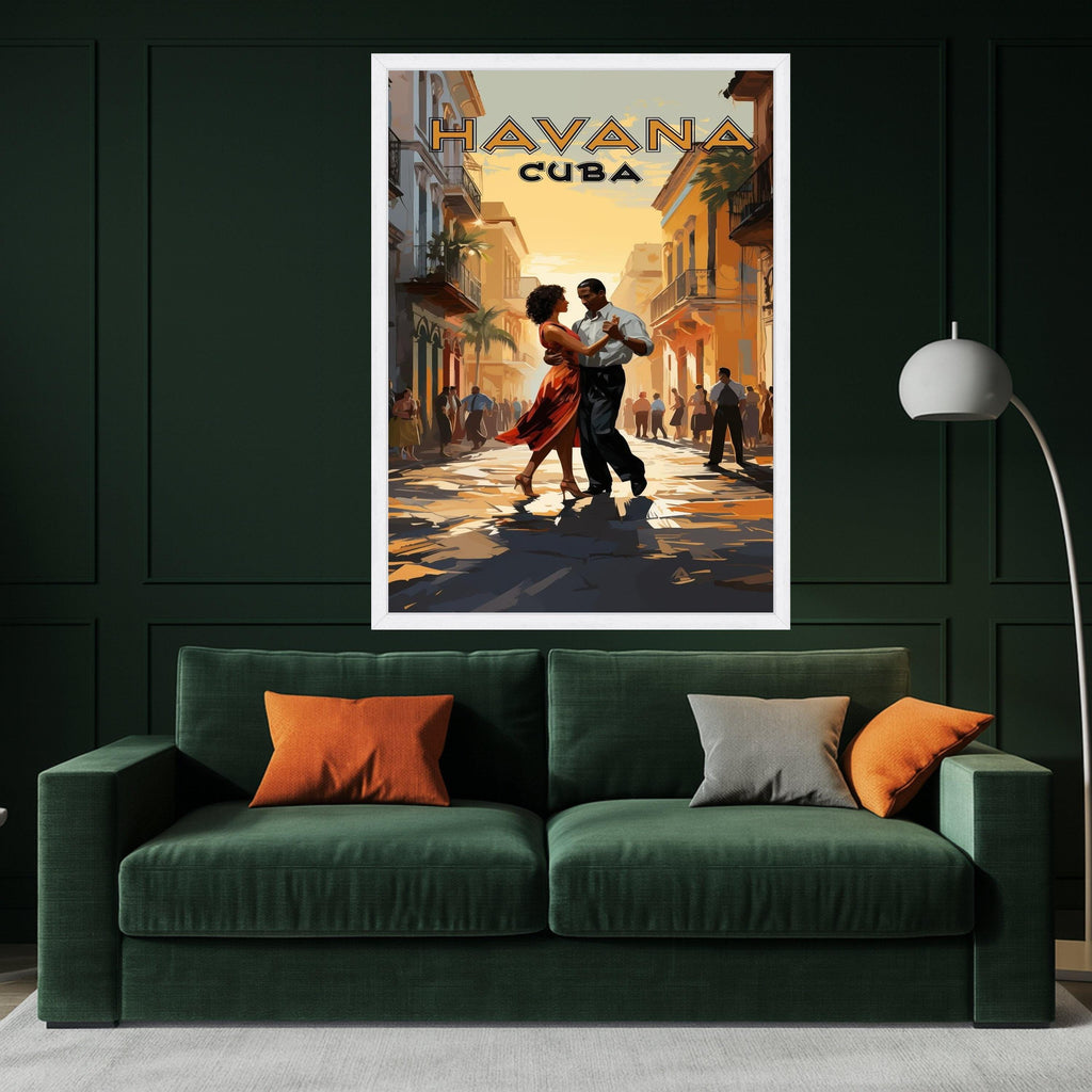 Havana Cuba Dance Scene Canvas, Latin Street Art Print, Romantic Tango Wall Art, Vintage Travel Poster, Warm Sunset Street Ready To Hang,