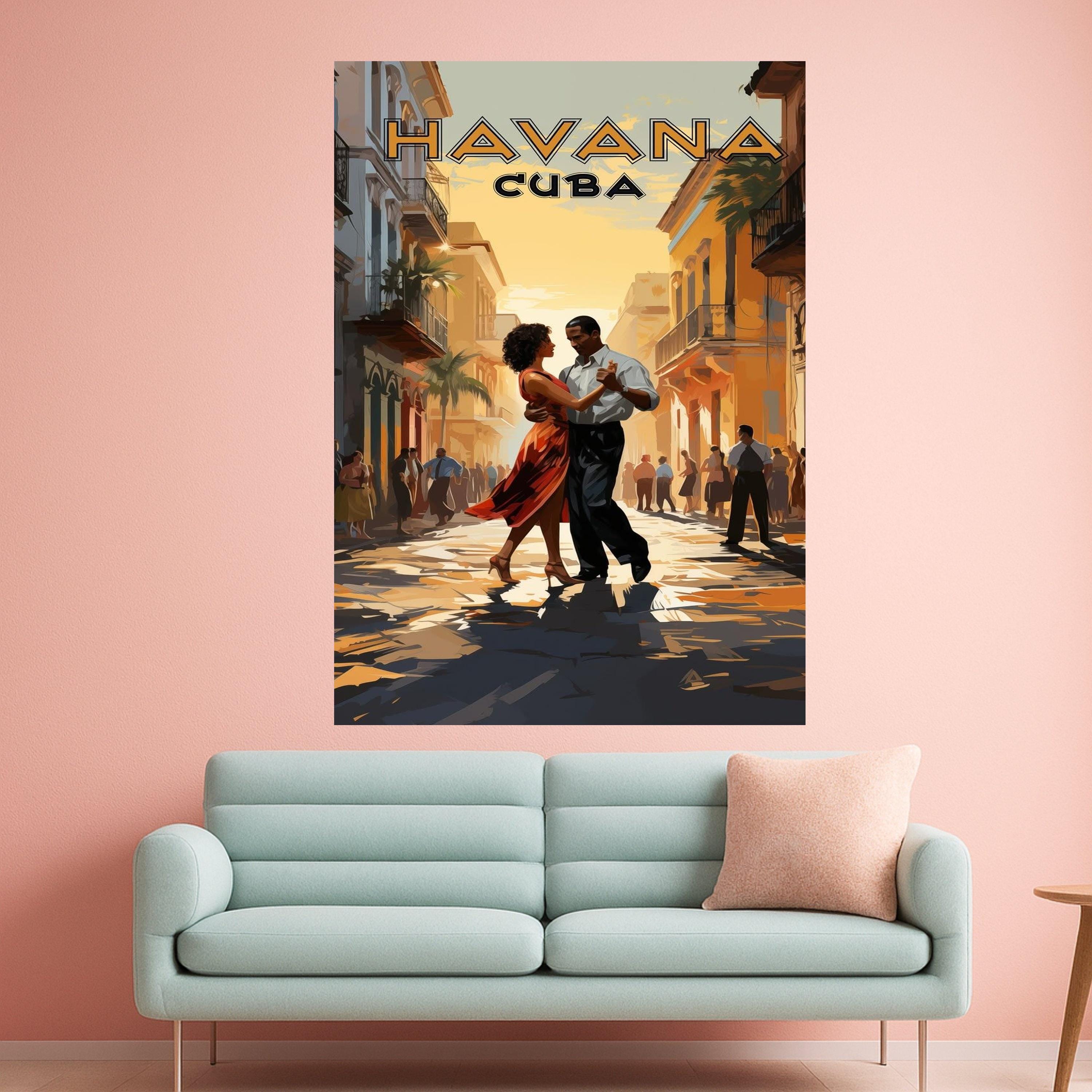 Havana Cuba Dance Scene Canvas, Latin Street Art Print, Romantic Tango Wall Art, Vintage Travel Poster, Warm Sunset Street Ready To Hang,