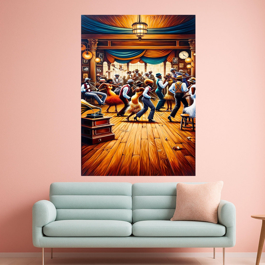 Vintage Jazz Dance Party Canvas, Retro Swing Dance Scene, 1920s Flapper Style Wall Art, Musical Celebration Canvas, Harlem Ready To Hang,