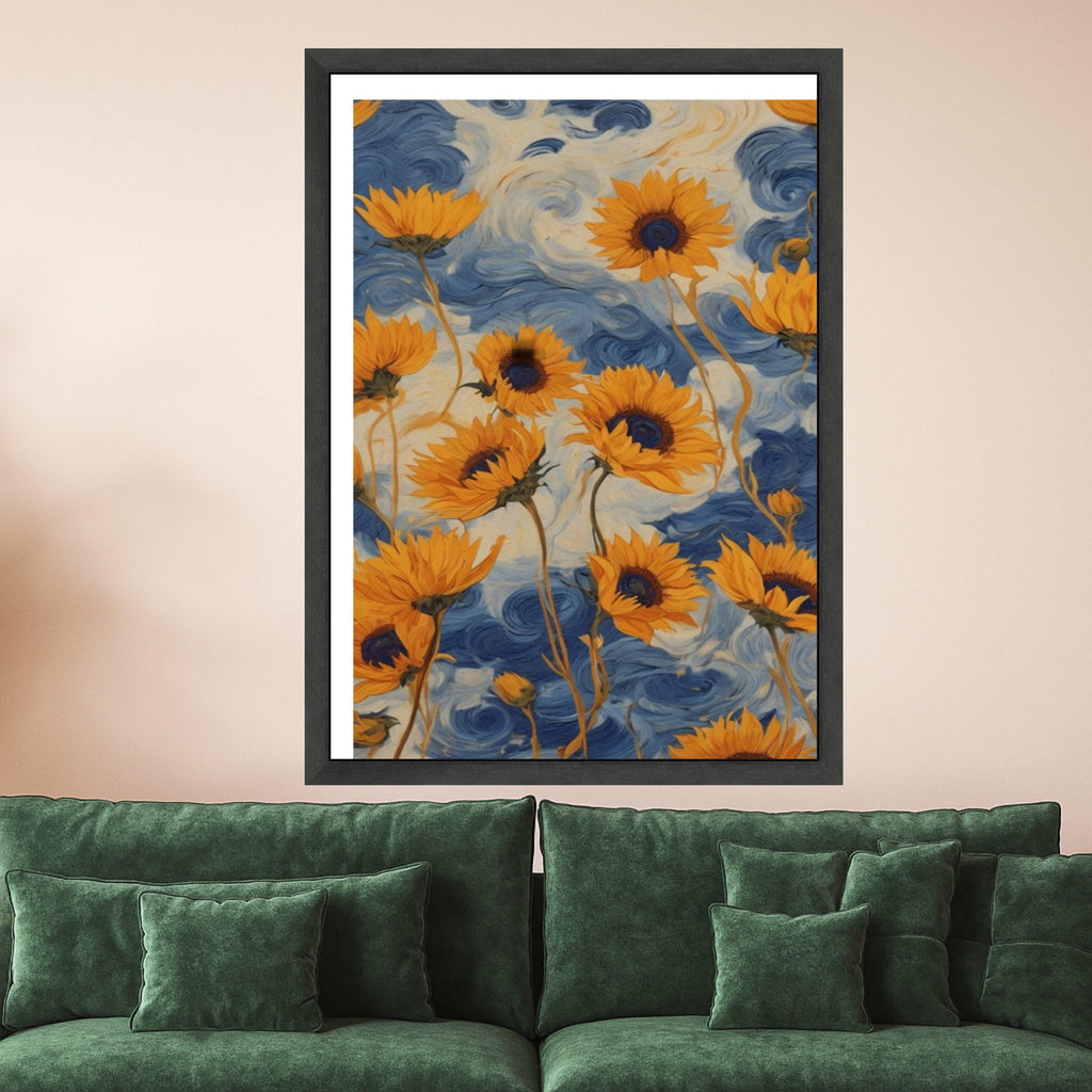 Sunflower Canvas Print – Van Gogh Inspired Wall Art Ready to Hang – Vibrant Floral Wall Decor for Living Room