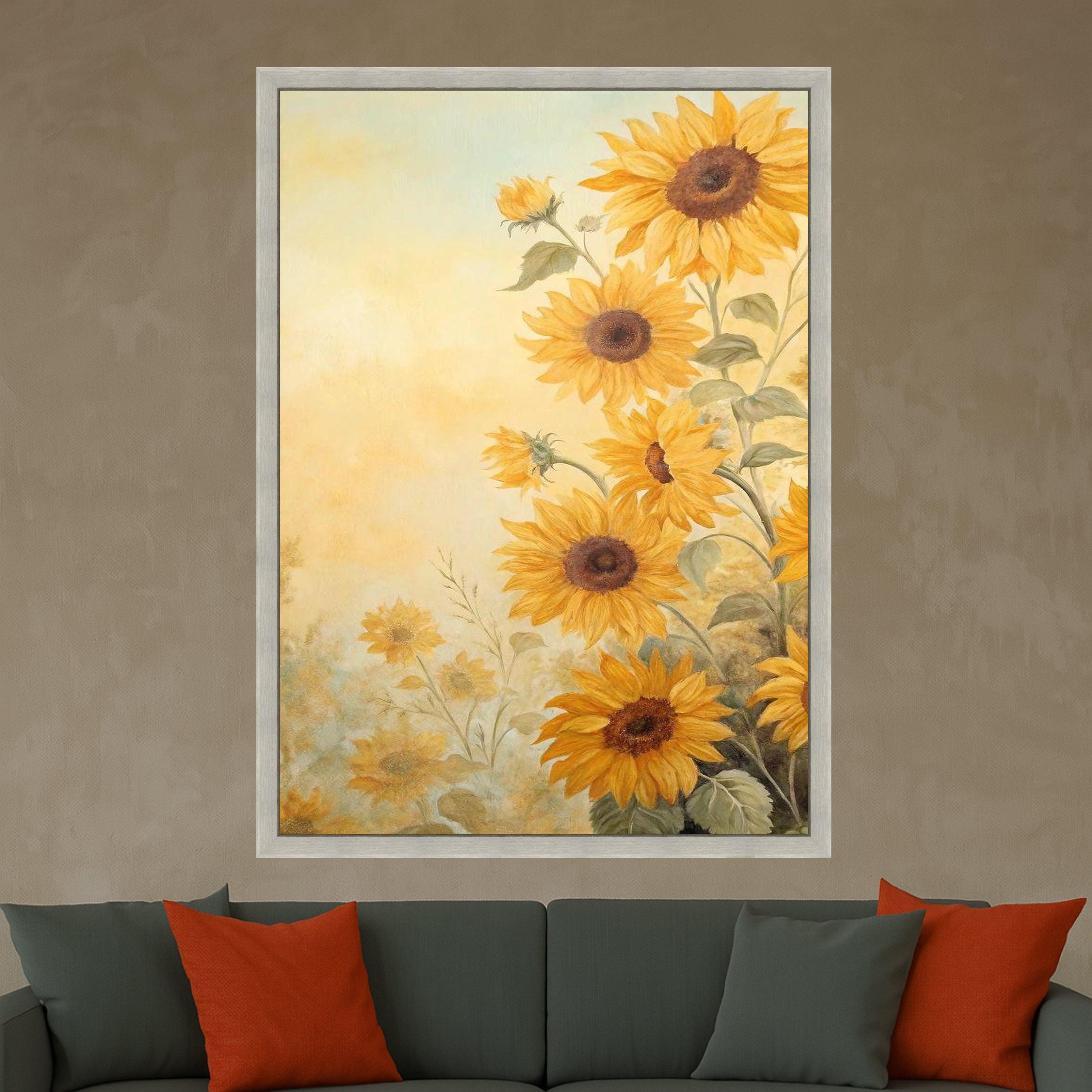 Bright Sunflower Bouquet Canvas, Floral Wall Art, Nature Painting Print, Yellow Sunflower Canvas, Farmhouse Decor, Ready to Ready To Hang,