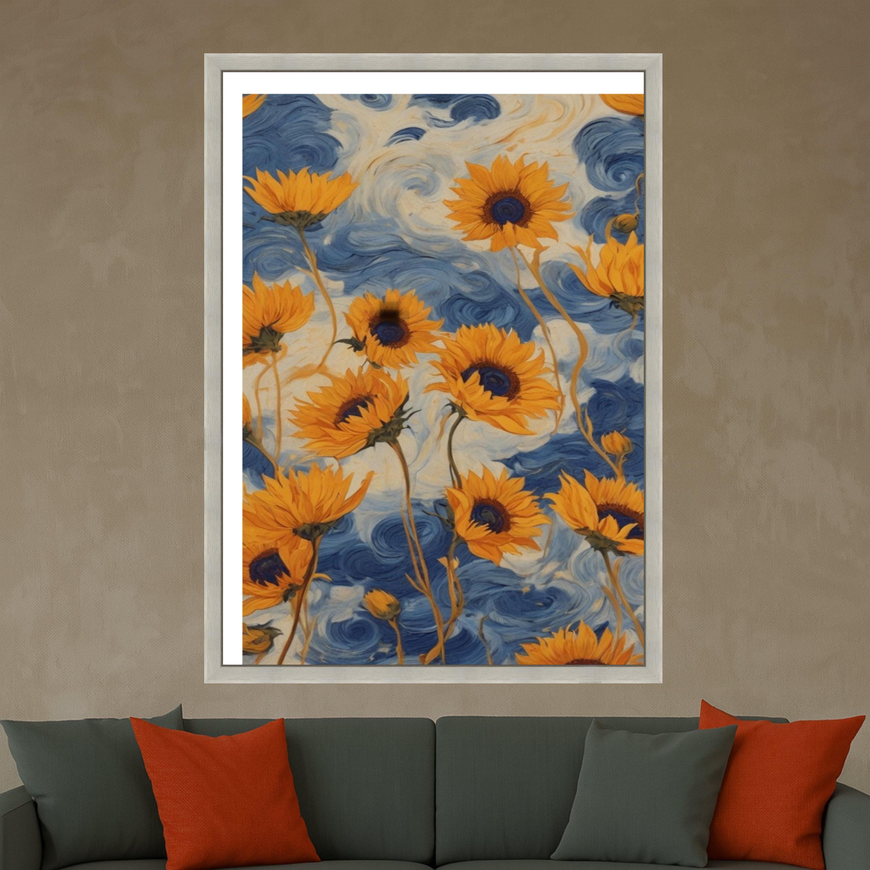 Sunflower Canvas Print – Van Gogh Inspired Wall Art Ready to Hang – Vibrant Floral Wall Decor for Living Room