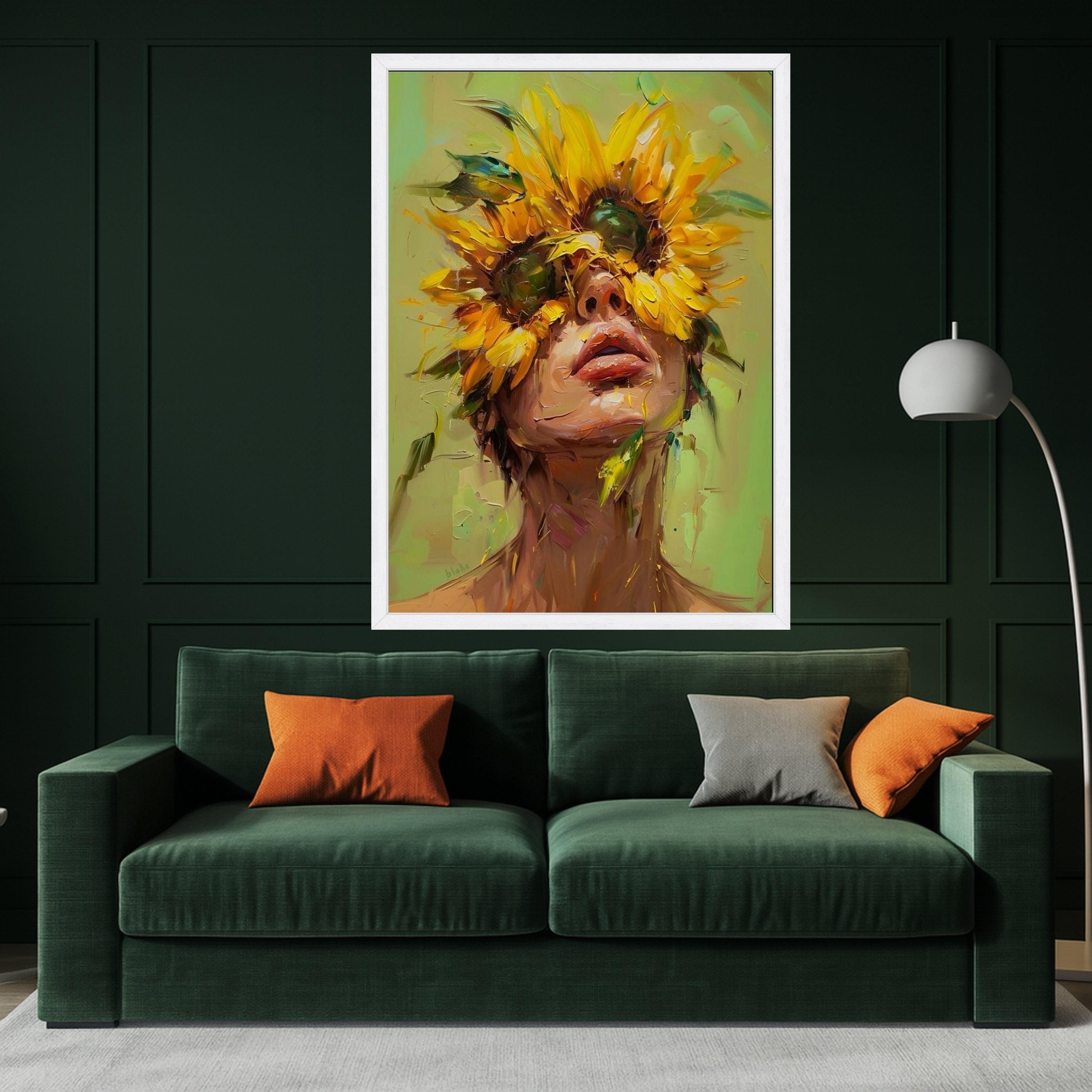 Abstract Sunflower Woman Canvas Print – Modern Portrait Wall Art, Bold Floral Wall Decor, Ready to Hang Eclectic Home Decoration