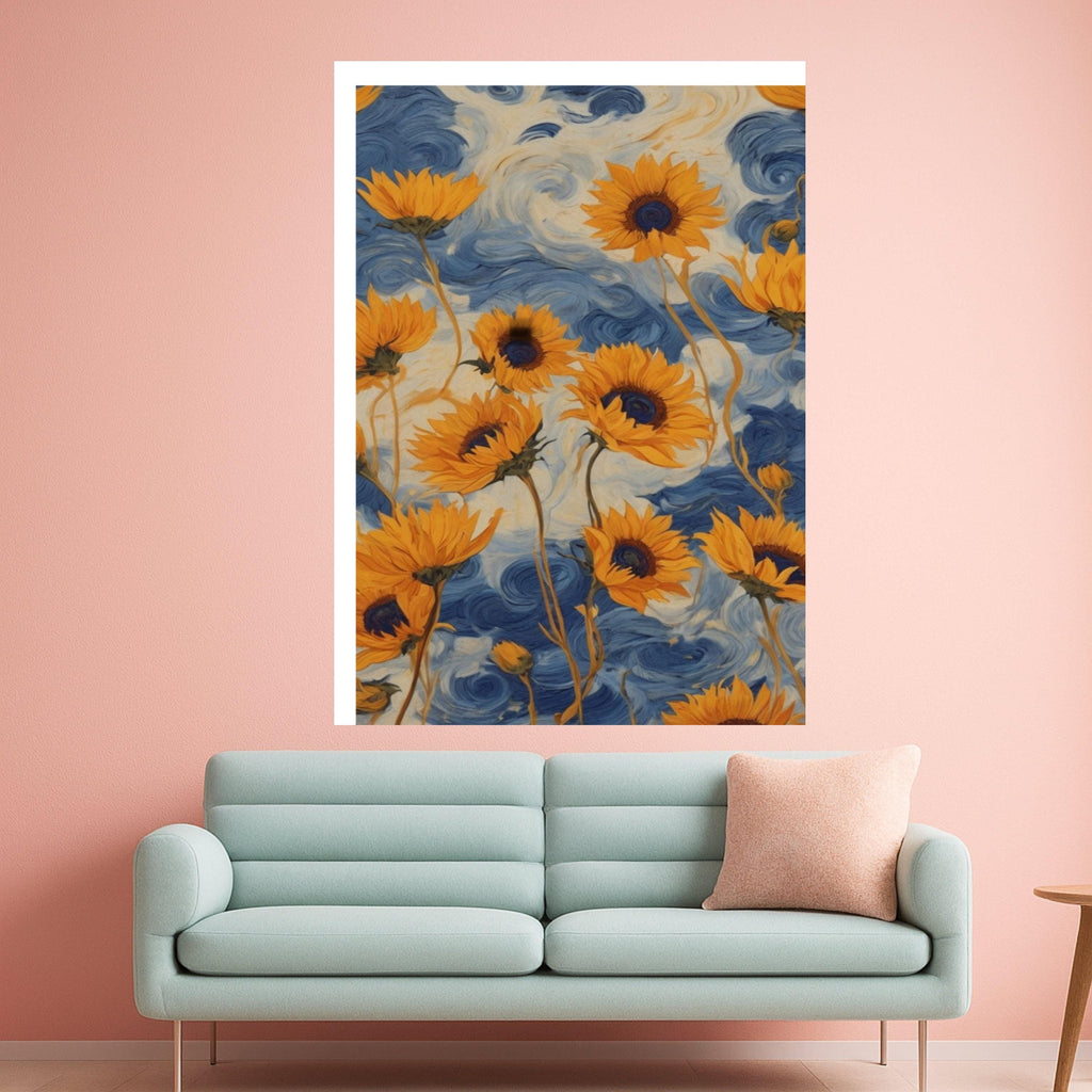 Sunflower Canvas Print – Van Gogh Inspired Wall Art Ready to Hang – Vibrant Floral Wall Decor for Living Room