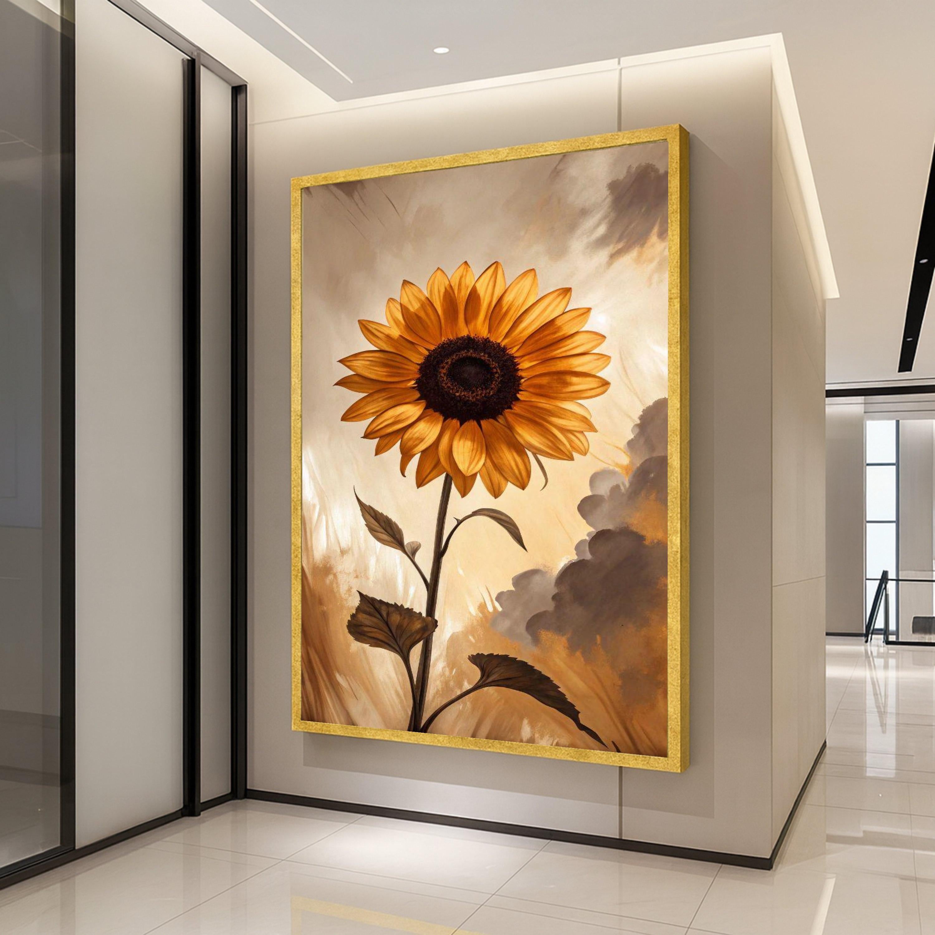 Rustic Sunflower Canvas Print – Moody Floral Wall Art, Ready to Hang Wall Decor for Living Room, Bedroom or Entryway