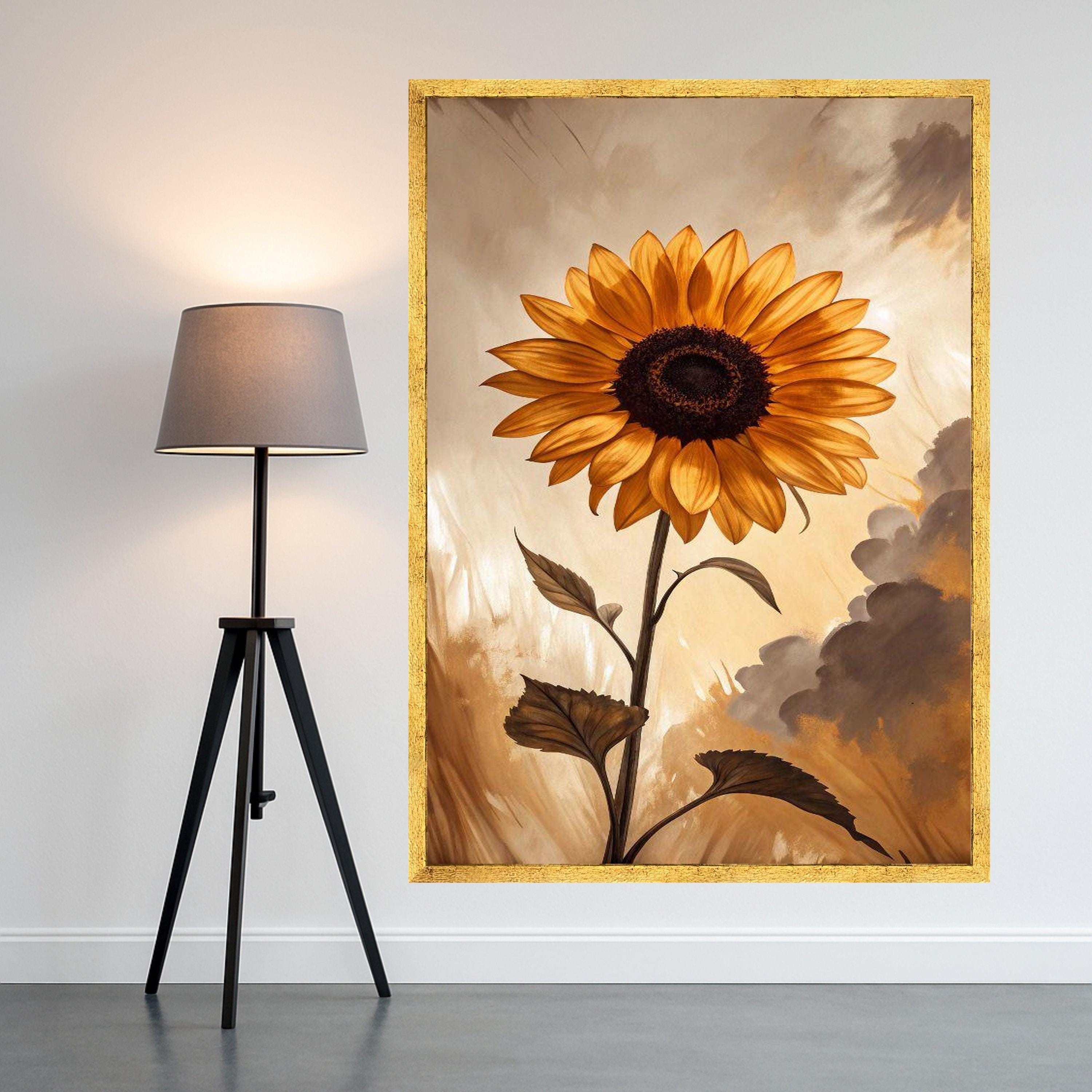 Rustic Sunflower Canvas Print – Moody Floral Wall Art, Ready to Hang Wall Decor for Living Room, Bedroom or Entryway