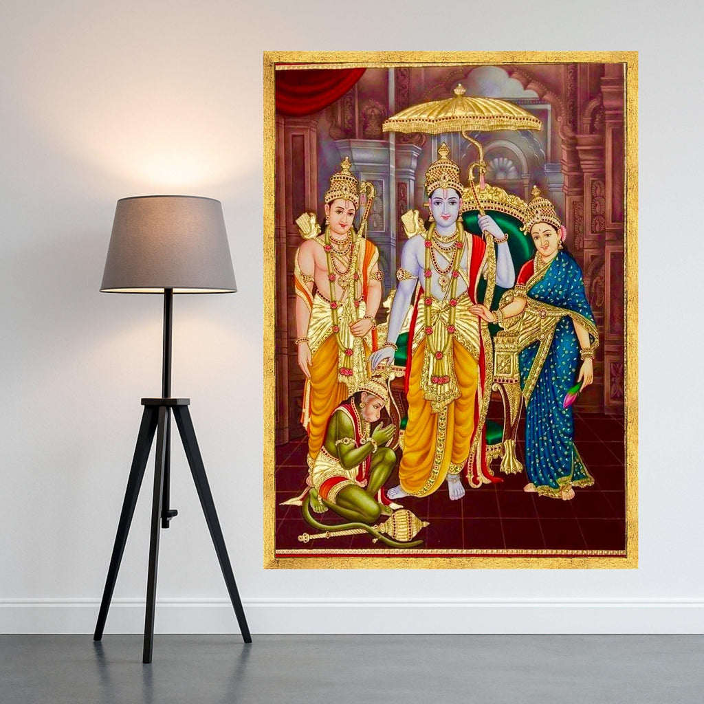 Vibrant Ram Darbar Canvas Print – Hindu Wall Art, Ready to Hang Religious Wall Decor, Indian Temple Style Wall Decoration
