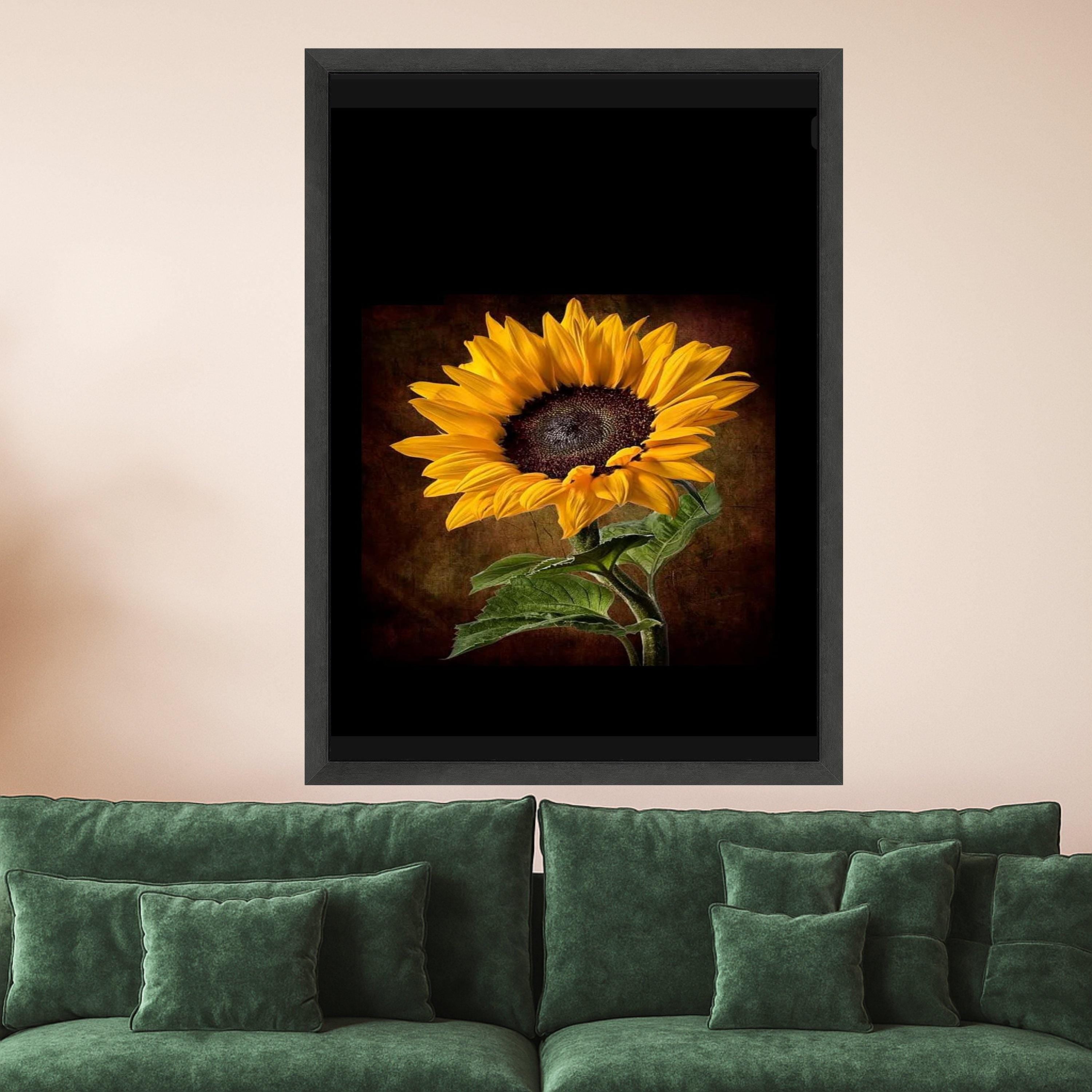 Dark Sunflower Canvas Print – Realistic Floral Wall Art, Ready to Hang Botanical Wall Decor for Living Room or Office