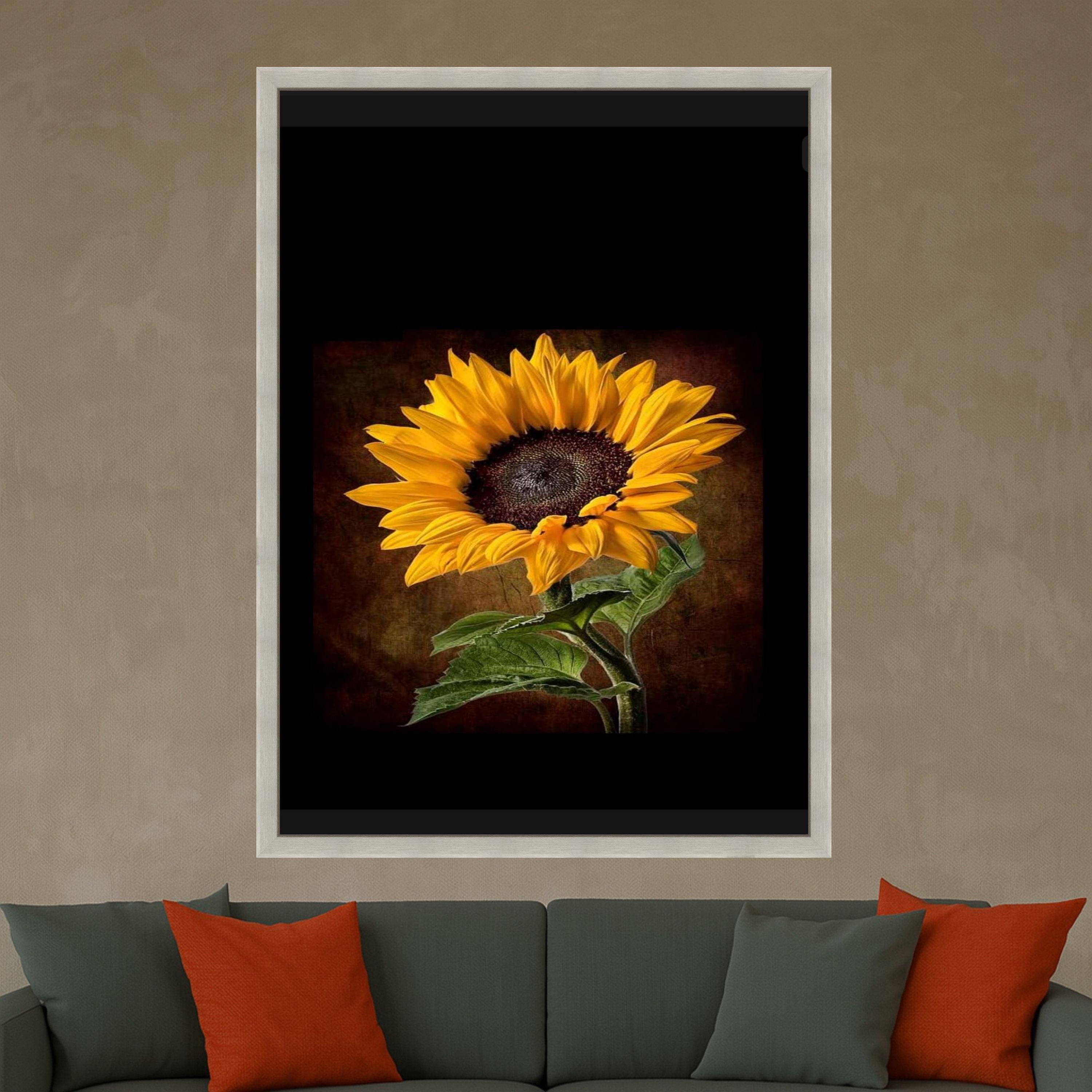 Dark Sunflower Canvas Print – Realistic Floral Wall Art, Ready to Hang Botanical Wall Decor for Living Room or Office