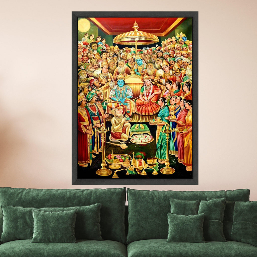 Ram Darbar Coronation Canvas Print – Tanjore Style Hindu Wall Art, Ready to Hang Religious Wall Decor, Indian Spiritual Home Decoration