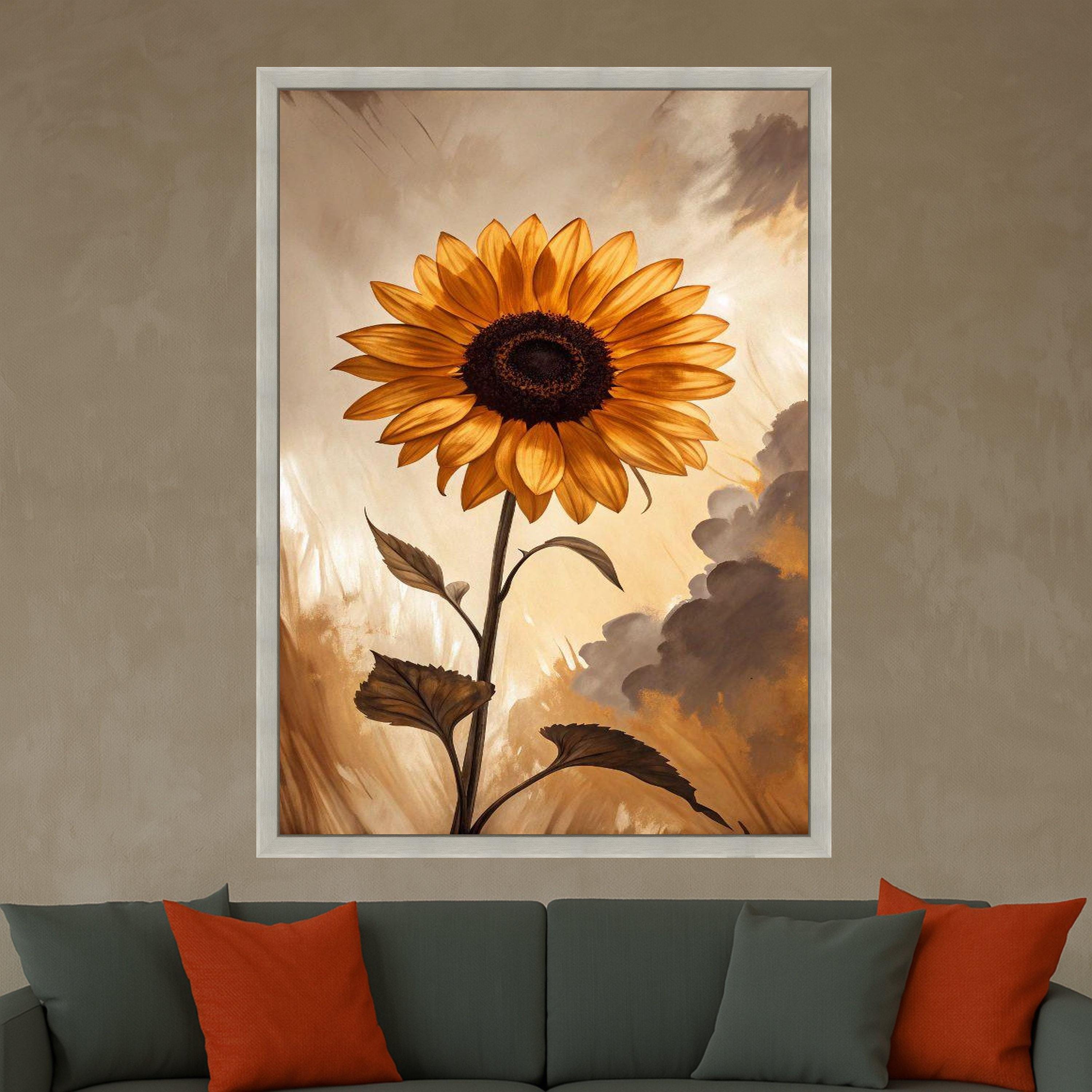 Rustic Sunflower Canvas Print – Moody Floral Wall Art, Ready to Hang Wall Decor for Living Room, Bedroom or Entryway
