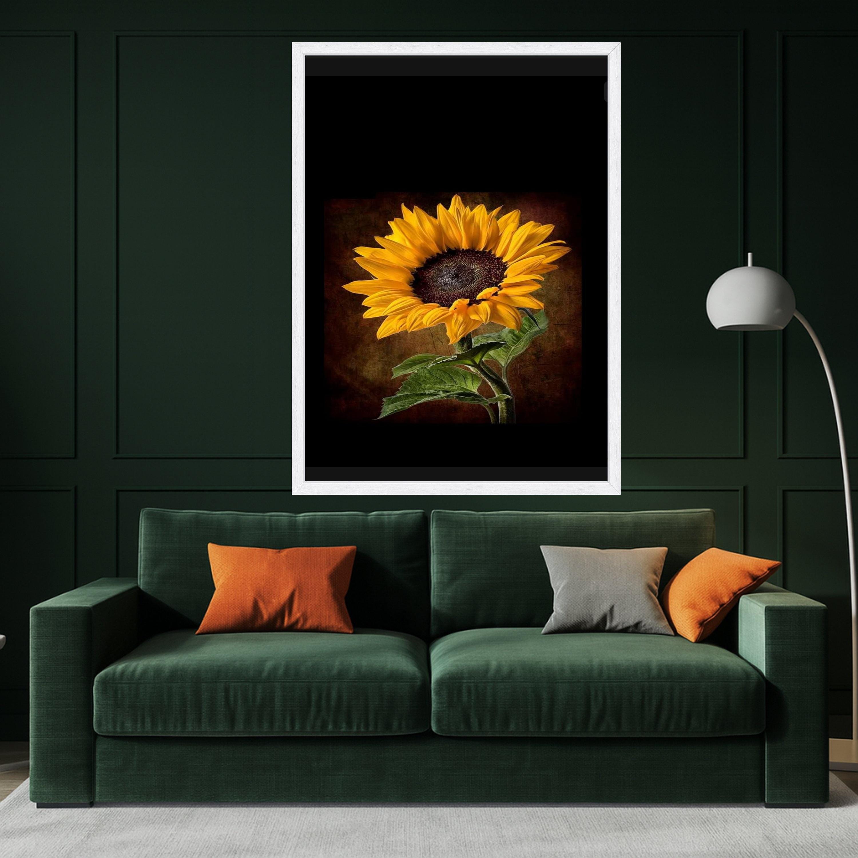 Dark Sunflower Canvas Print – Realistic Floral Wall Art, Ready to Hang Botanical Wall Decor for Living Room or Office