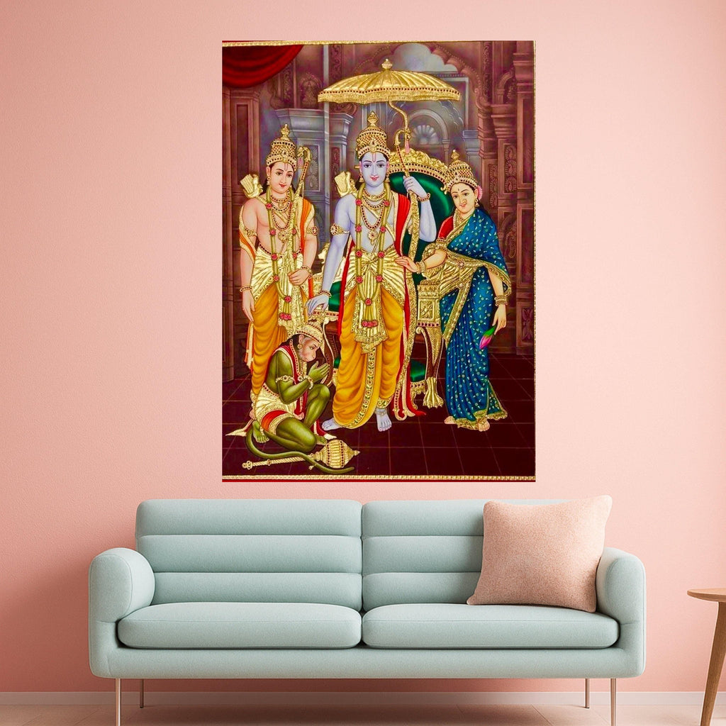 Vibrant Ram Darbar Canvas Print – Hindu Wall Art, Ready to Hang Religious Wall Decor, Indian Temple Style Wall Decoration