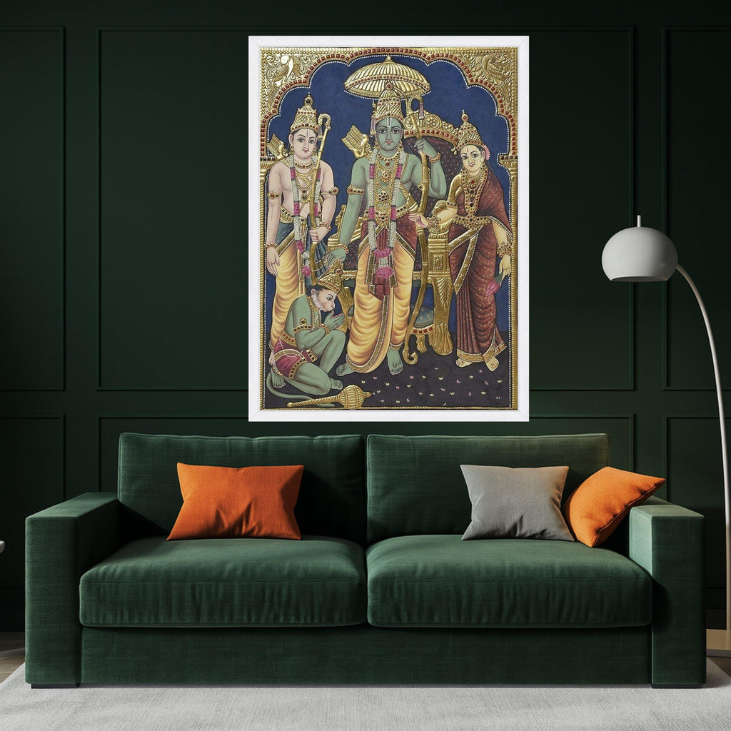 Tanjore Style Ram Darbar Canvas Print – Hindu Wall Art, Wall Decor, Ready to Hang Religious Canvas, Indian Traditional Wall Decoration