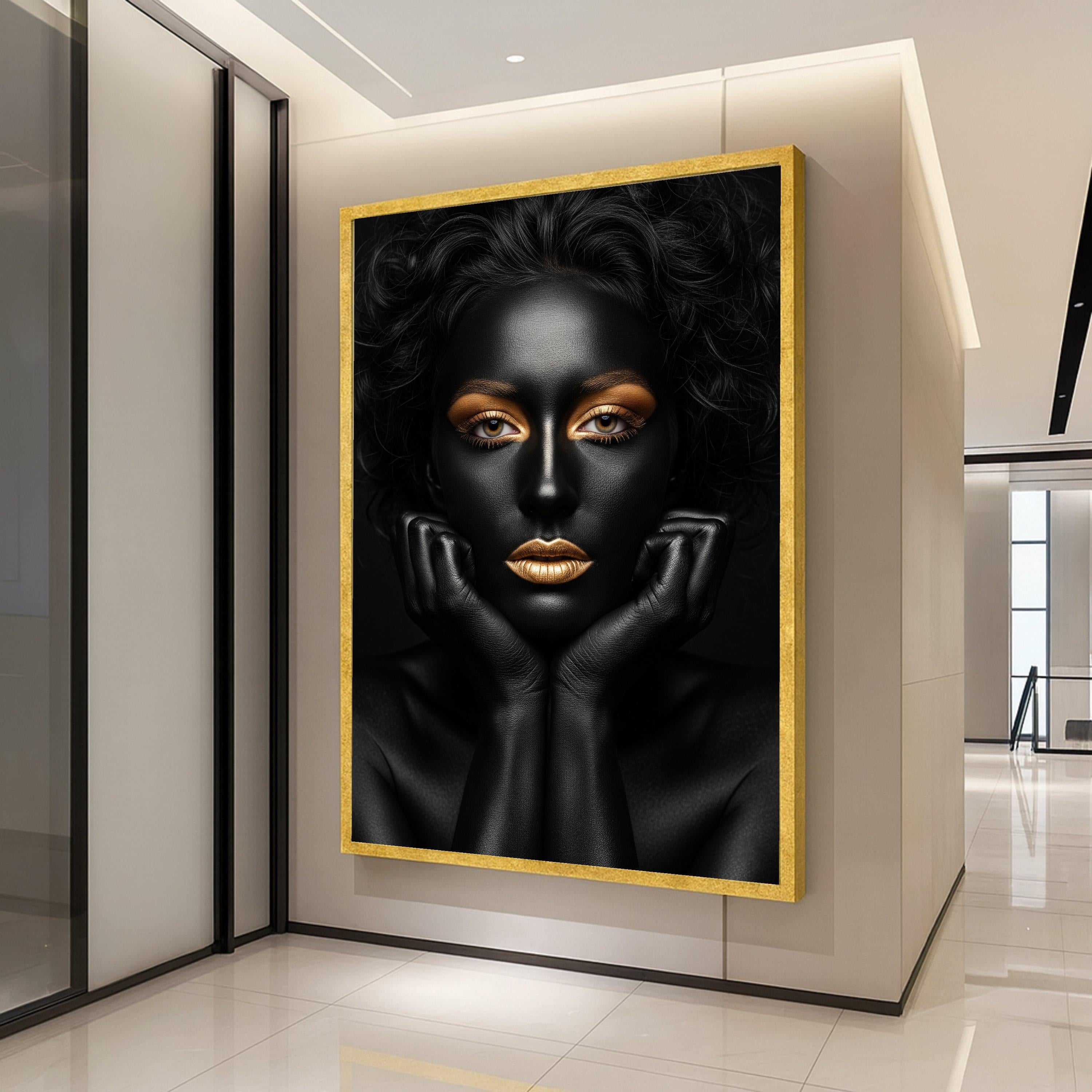 Black and Gold Portrait Canvas Print – Glam Wall Art, Modern Luxury Wall Decoration, Bold Fashion Wall Decor, Ready to Hang Canvas