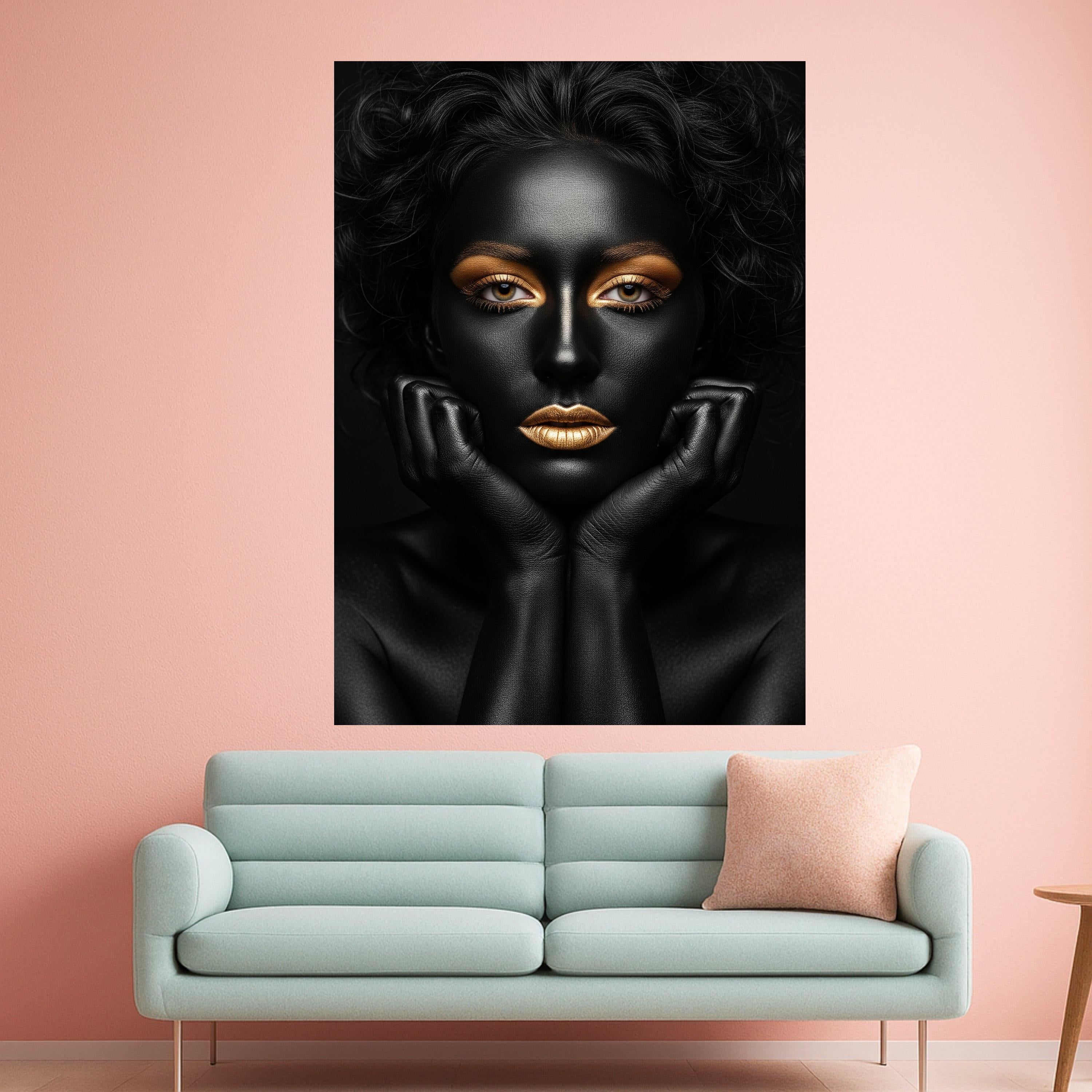 Black and Gold Portrait Canvas Print – Glam Wall Art, Modern Luxury Wall Decoration, Bold Fashion Wall Decor, Ready to Hang Canvas