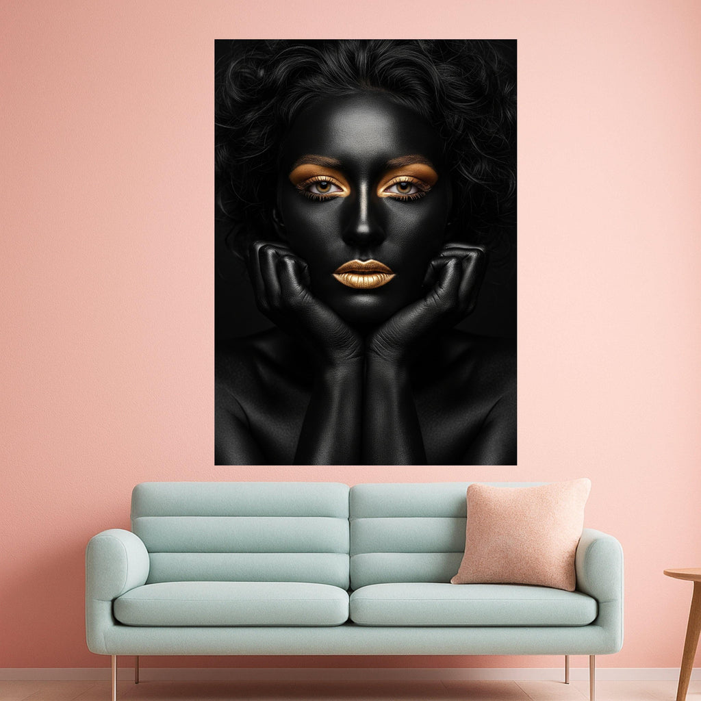 Black and Gold Portrait Canvas Print – Glam Wall Art, Modern Luxury Wall Decoration, Bold Fashion Wall Decor, Ready to Hang Canvas