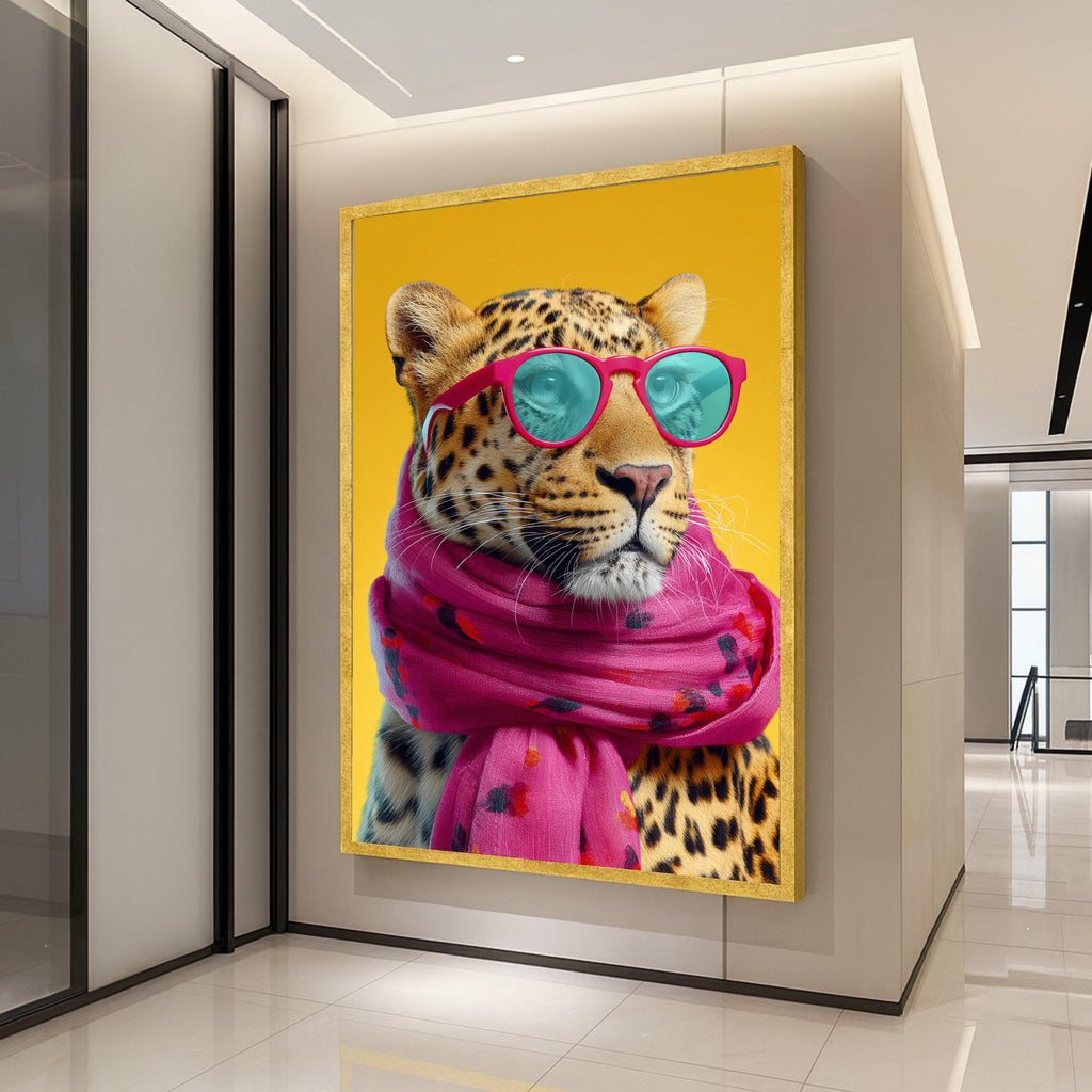 Leopard Canvas Print – Funny Animal Wall Art, Cool Cat with Sunglasses, Bold Pop Art Wall Decor, Modern Wall Decoration, Ready to Hang
