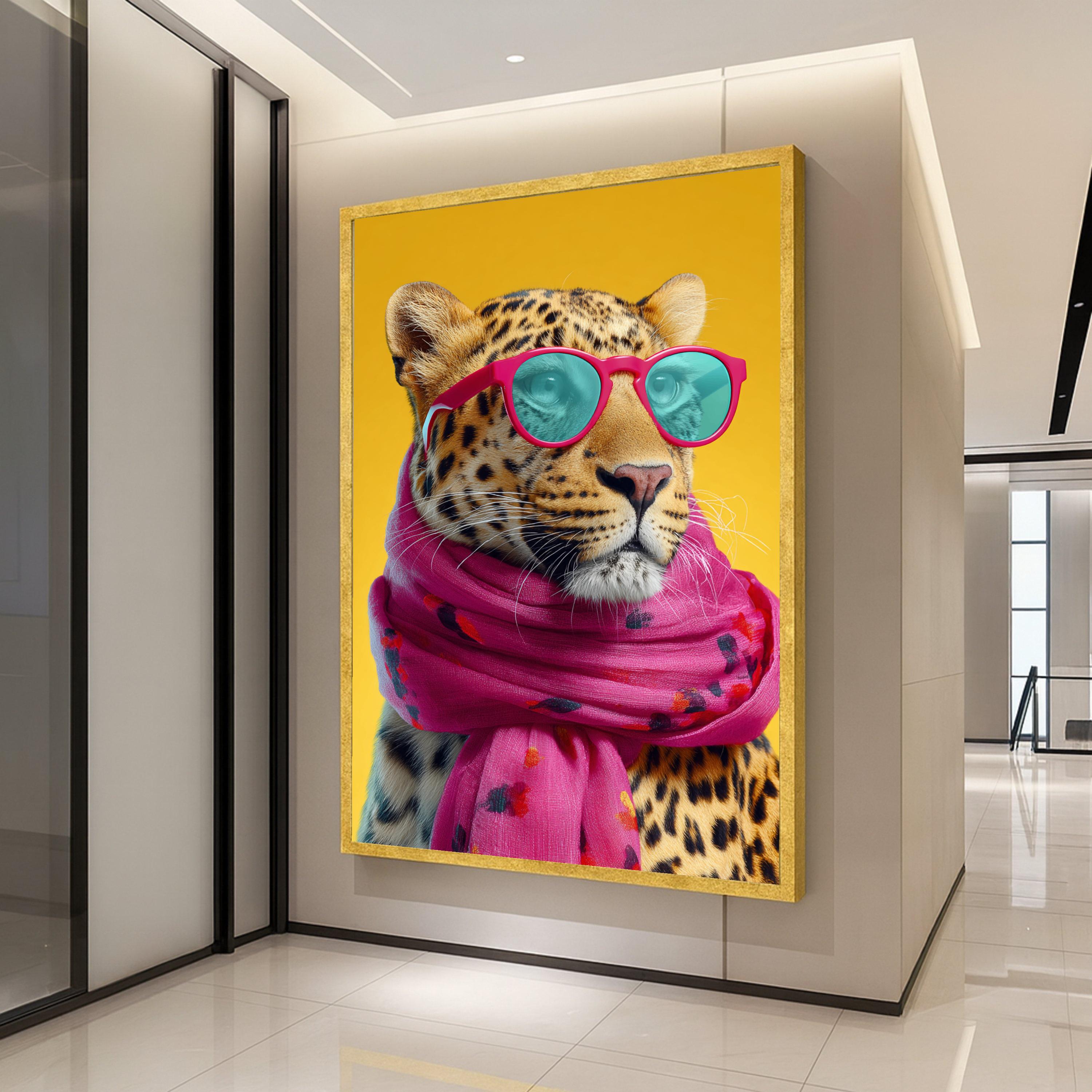 Leopard Canvas Print – Funny Animal Wall Art, Cool Cat with Sunglasses, Bold Pop Art Wall Decor, Modern Wall Decoration, Ready to Hang