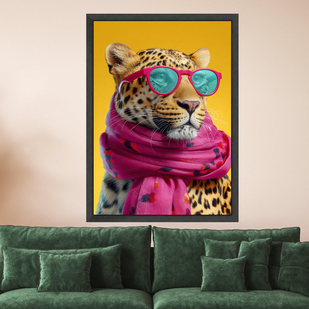Leopard Canvas Print – Funny Animal Wall Art, Cool Cat with Sunglasses, Bold Pop Art Wall Decor, Modern Wall Decoration, Ready to Hang