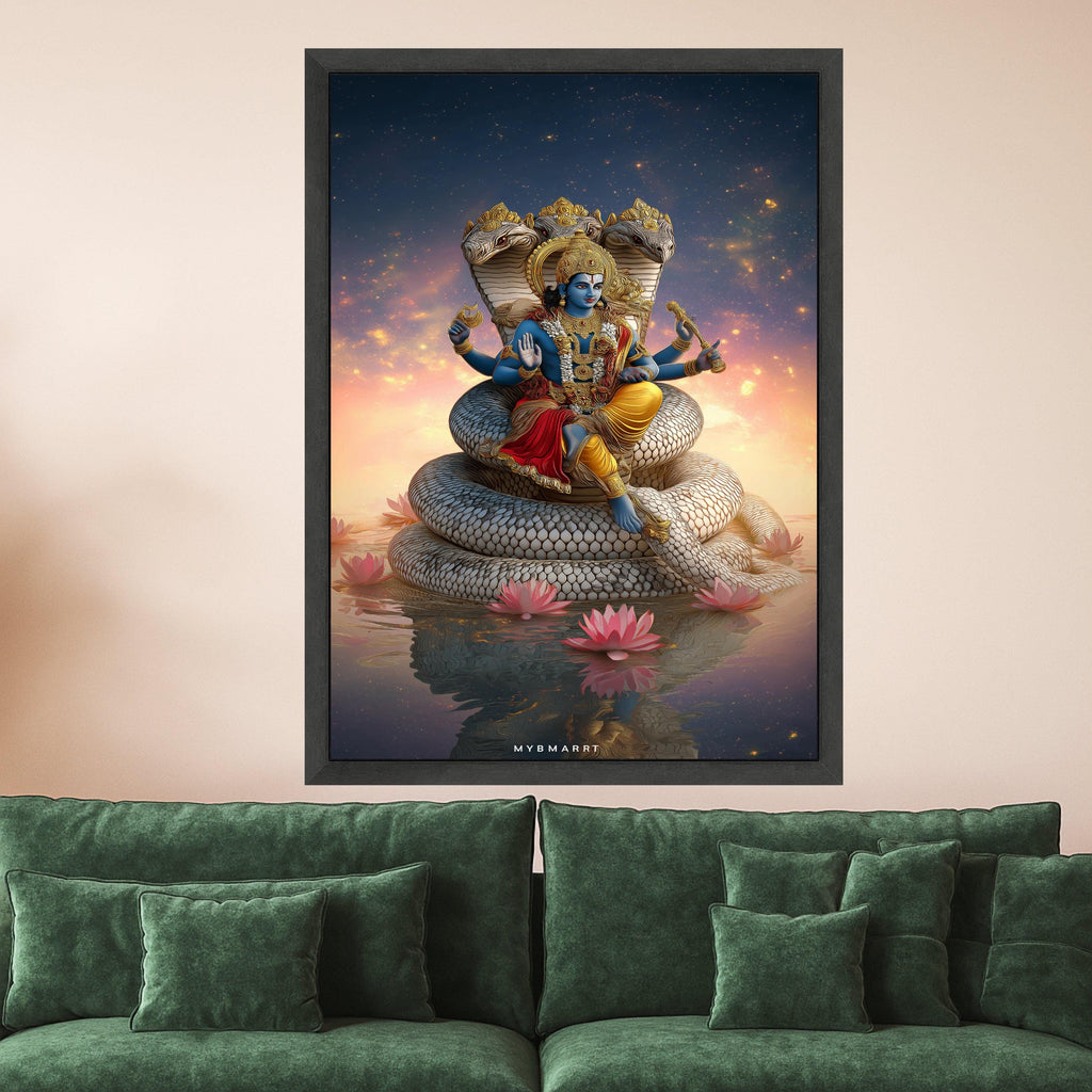 Lord Vishnu Canvas Print – Hindu Wall Art with Sheshnag, Spiritual Wall Decoration, Divine Indian Wall Decor, Ready to Hang Wall Art