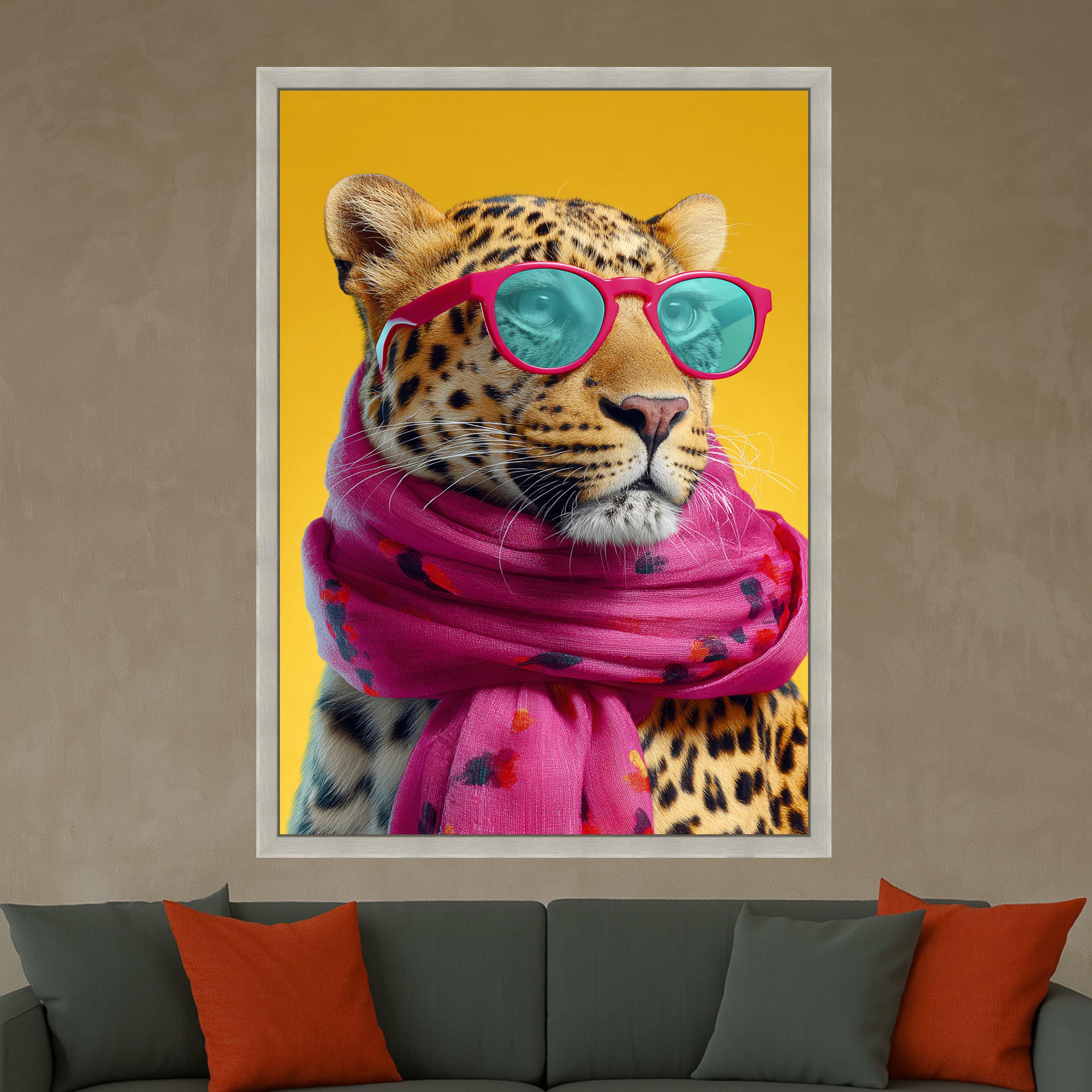 Leopard Canvas Print – Funny Animal Wall Art, Cool Cat with Sunglasses, Bold Pop Art Wall Decor, Modern Wall Decoration, Ready to Hang