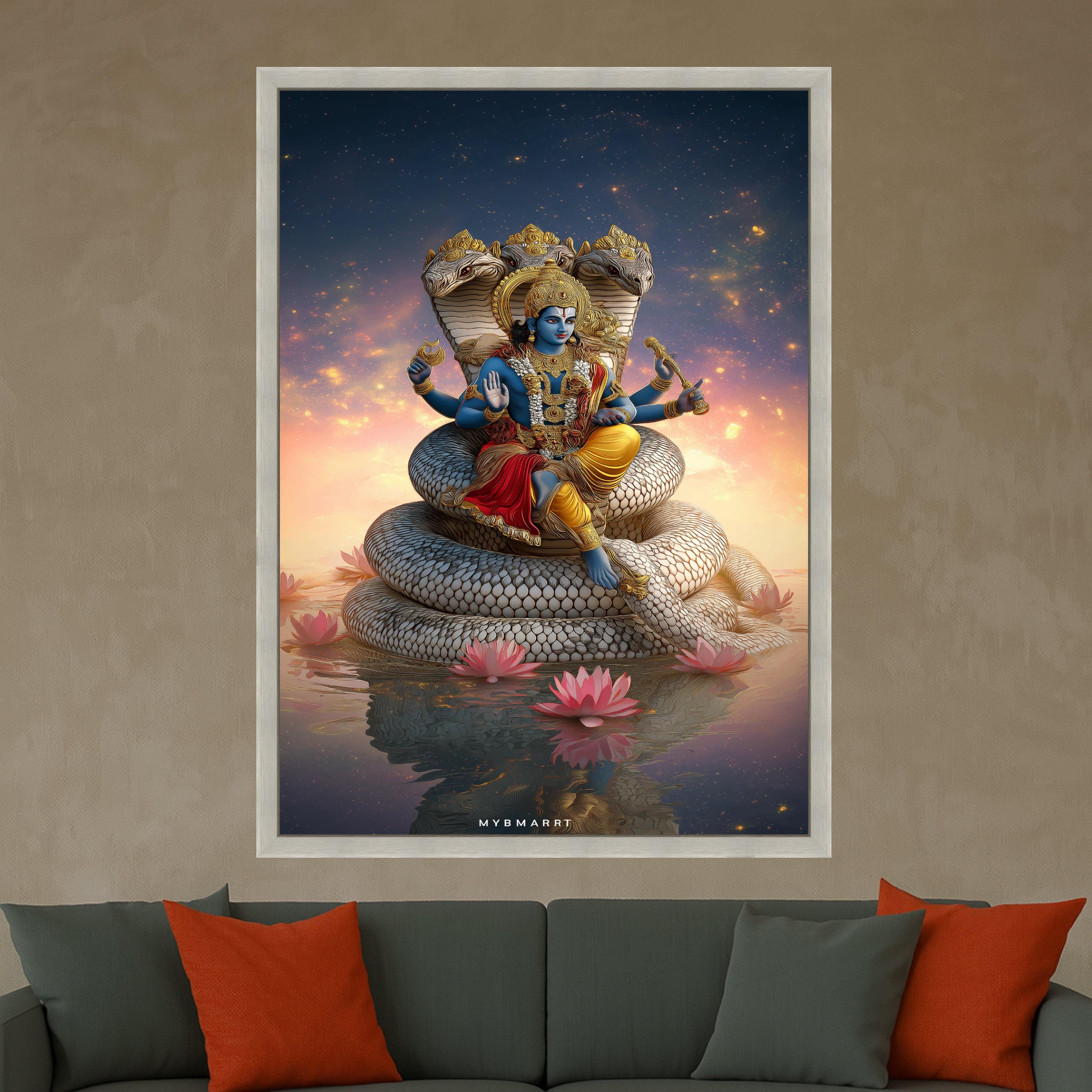 Lord Vishnu Canvas Print – Hindu Wall Art with Sheshnag, Spiritual Wall Decoration, Divine Indian Wall Decor, Ready to Hang Wall Art