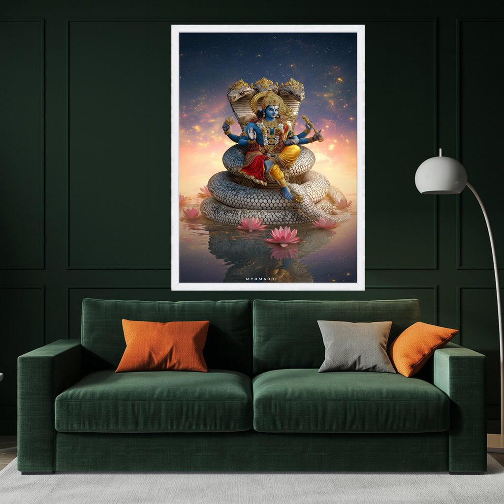 Lord Vishnu Canvas Print – Hindu Wall Art with Sheshnag, Spiritual Wall Decoration, Divine Indian Wall Decor, Ready to Hang Wall Art