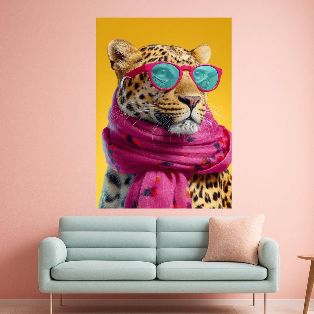 Leopard Canvas Print – Funny Animal Wall Art, Cool Cat with Sunglasses, Bold Pop Art Wall Decor, Modern Wall Decoration, Ready to Hang