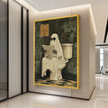 Funny Ghost Canvas Print – Halloween Wall Art, Spooky Bathroom Wall Decoration, Humorous Wall Decor, Ready to Hang Canvas
