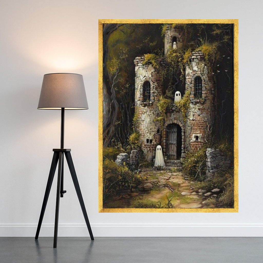 Haunted Castle Canvas Print – Ghost Wall Art, Fantasy Wall Decoration, Halloween Wall Decor, Spooky Ruins Art, Ready to Hang