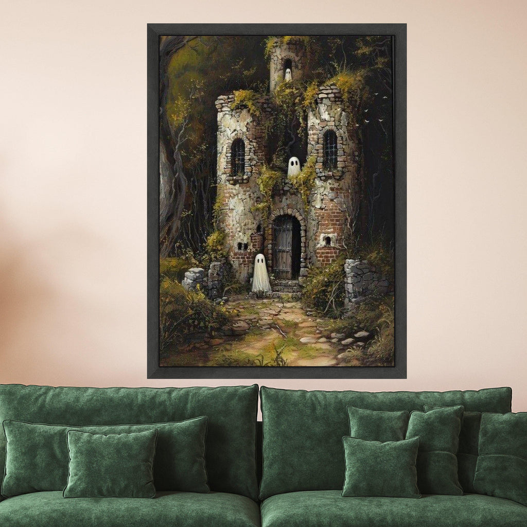 Haunted Castle Canvas Print – Ghost Wall Art, Fantasy Wall Decoration, Halloween Wall Decor, Spooky Ruins Art, Ready to Hang