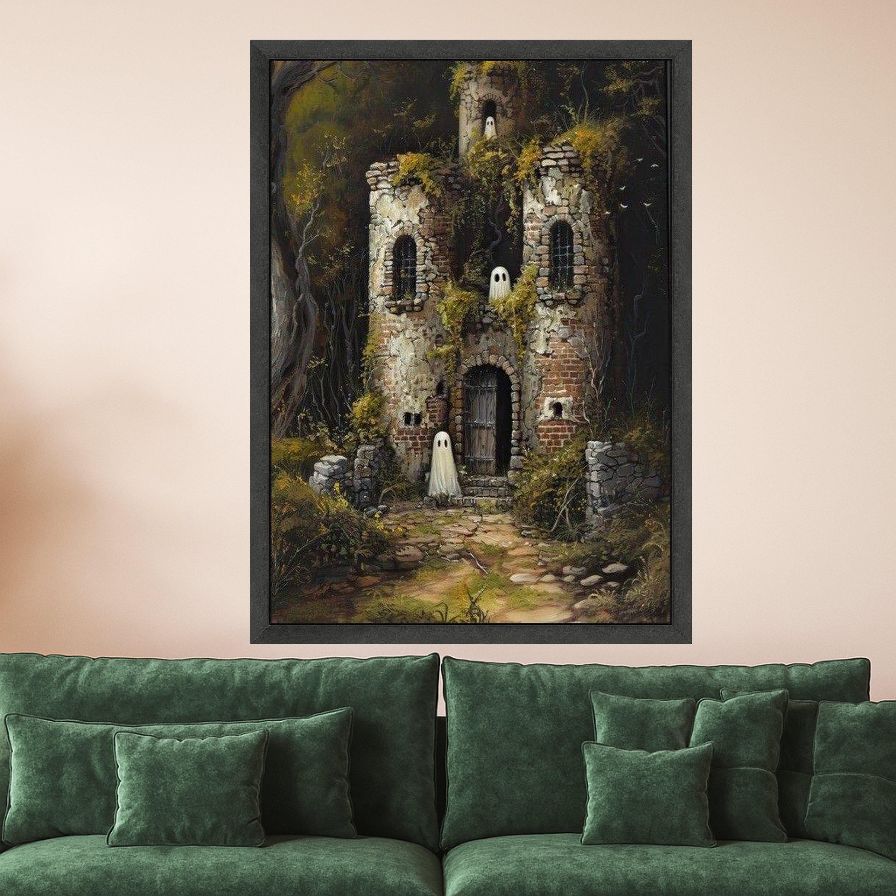 Haunted Castle Canvas Print – Ghost Wall Art, Fantasy Wall Decoration, Halloween Wall Decor, Spooky Ruins Art, Ready to Hang