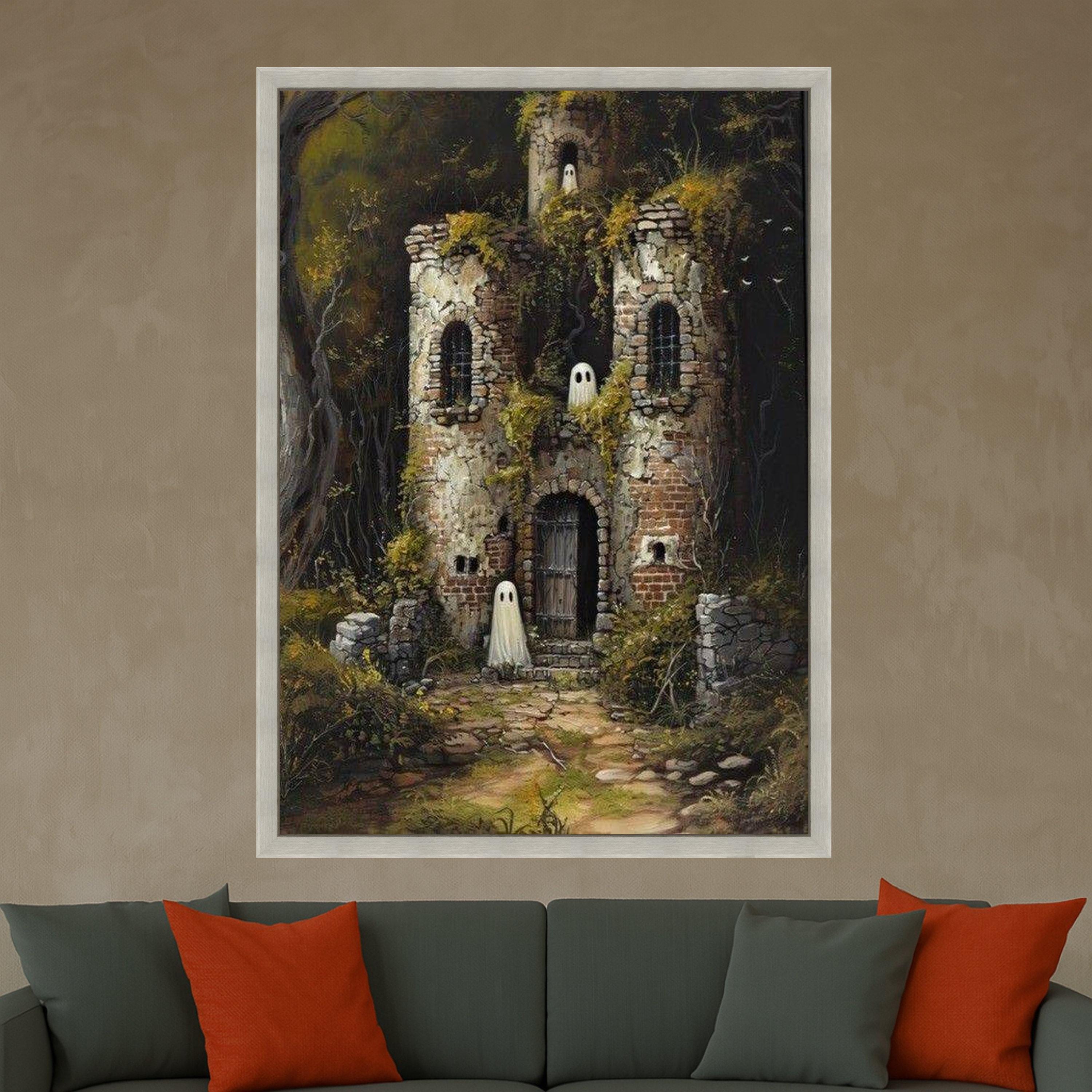 Haunted Castle Canvas Print – Ghost Wall Art, Fantasy Wall Decoration, Halloween Wall Decor, Spooky Ruins Art, Ready to Hang