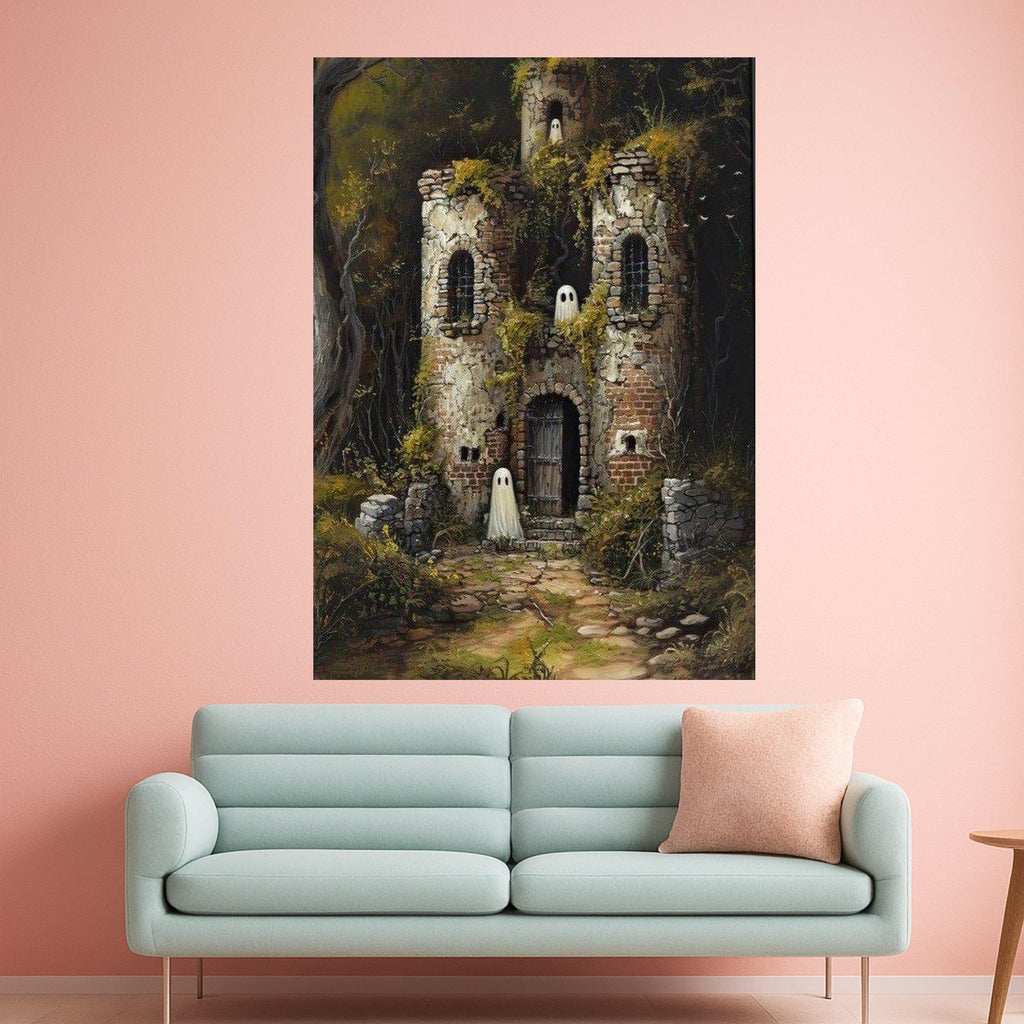 Haunted Castle Canvas Print – Ghost Wall Art, Fantasy Wall Decoration, Halloween Wall Decor, Spooky Ruins Art, Ready to Hang