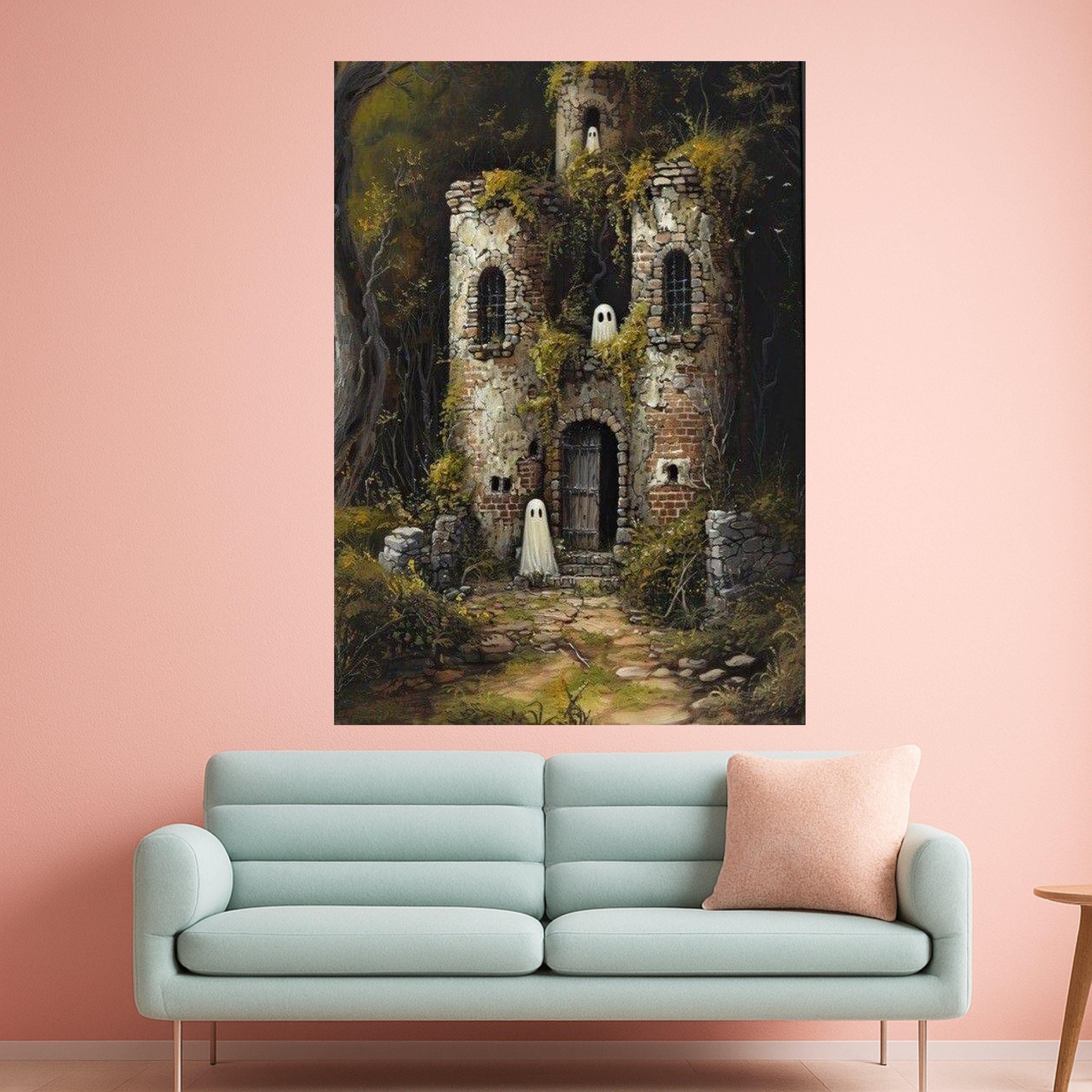 Haunted Castle Canvas Print – Ghost Wall Art, Fantasy Wall Decoration, Halloween Wall Decor, Spooky Ruins Art, Ready to Hang